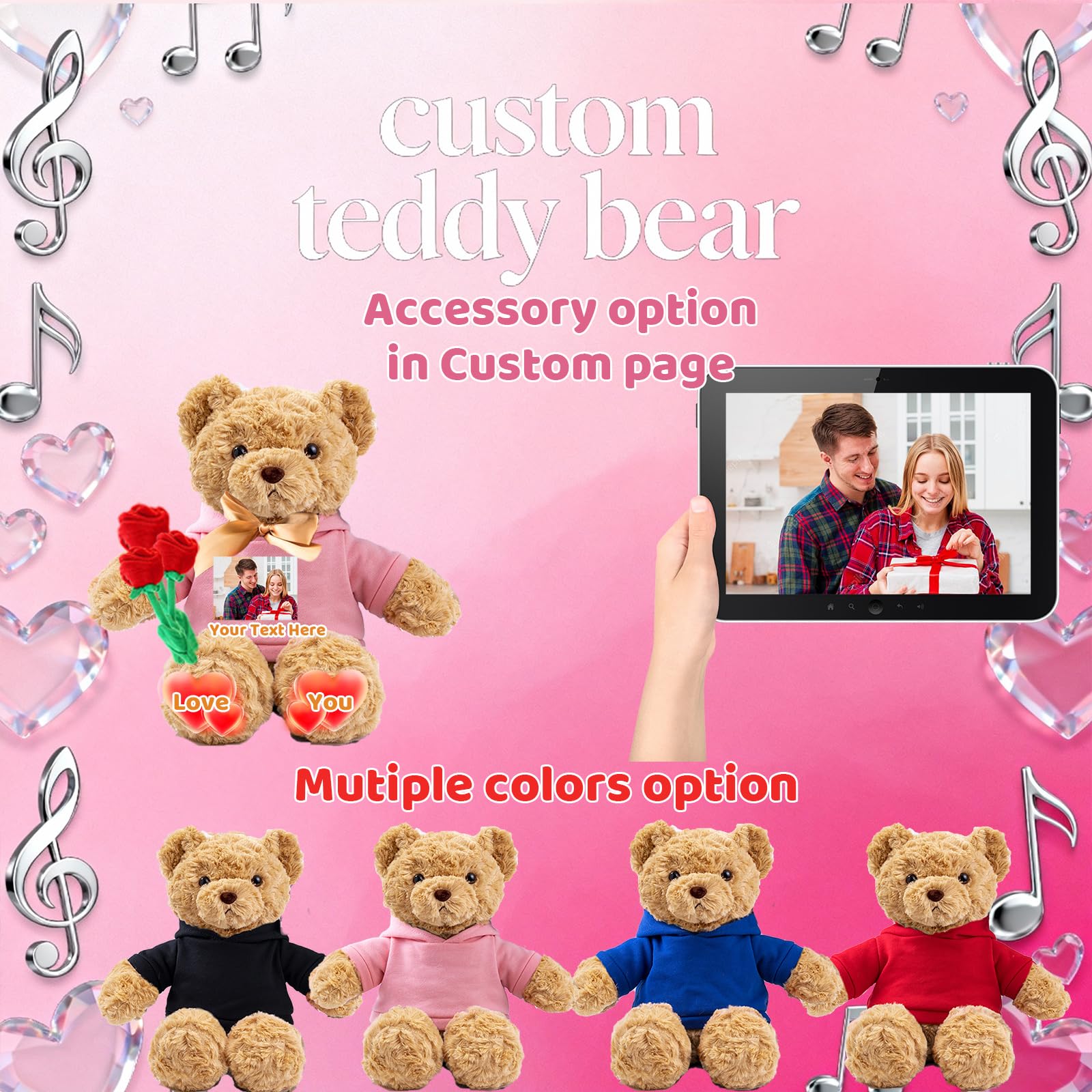 Orsacchiotto Gigante Personalizzato Con Registrazione Vocale 60 cm A 125 cm, Giant Teddy Bear Personalizzabile Come Grande Orso Di Peluche Regalo Per Natale Compleanno San Valentino