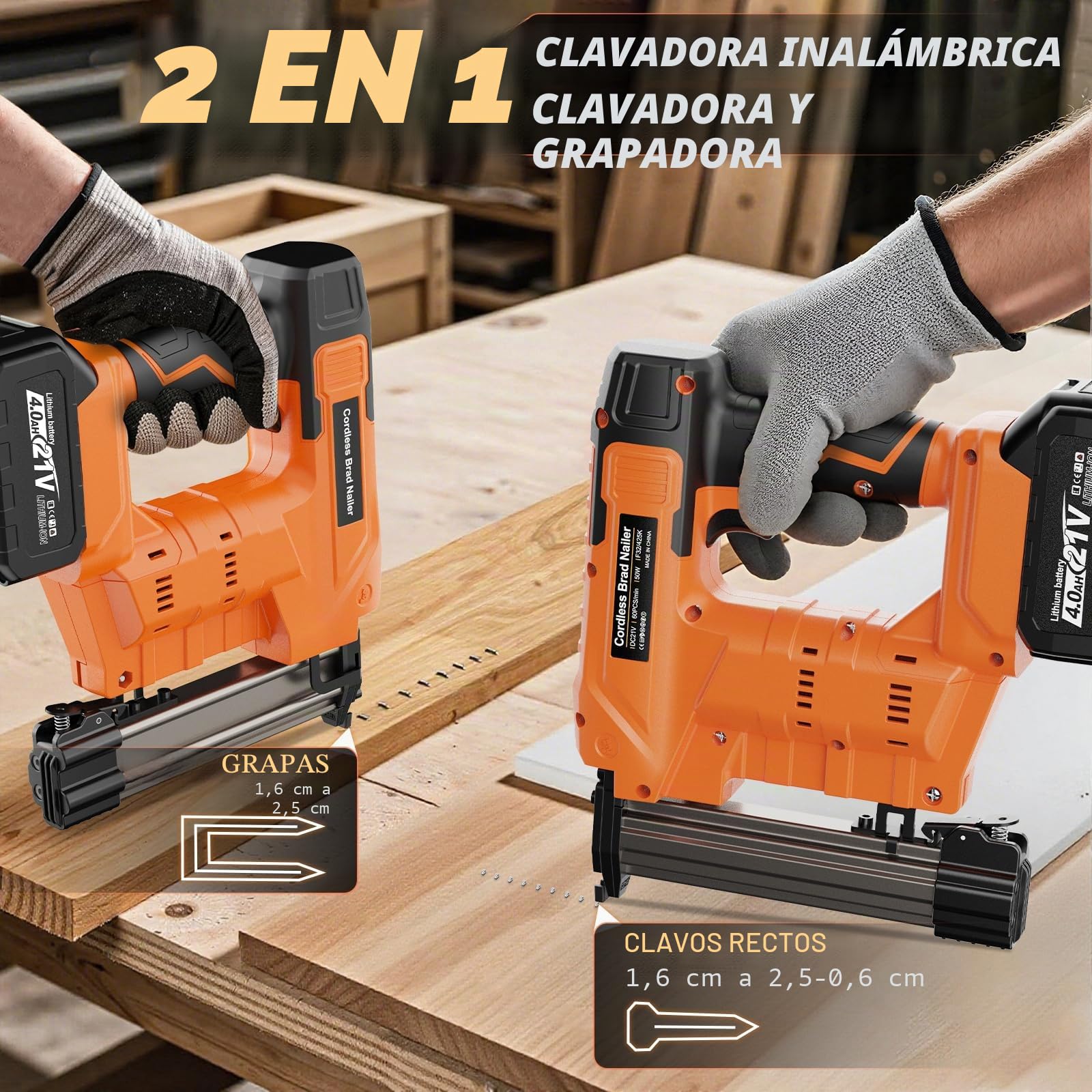 Clavadora Electrica de Clavos Compatible con Makita 18V, Grapadora Clavadora 2 en 1 18GA con batería 4.0Ah, cargador, 800 clavos y 800 grapas incluidas para mejoras del hogar