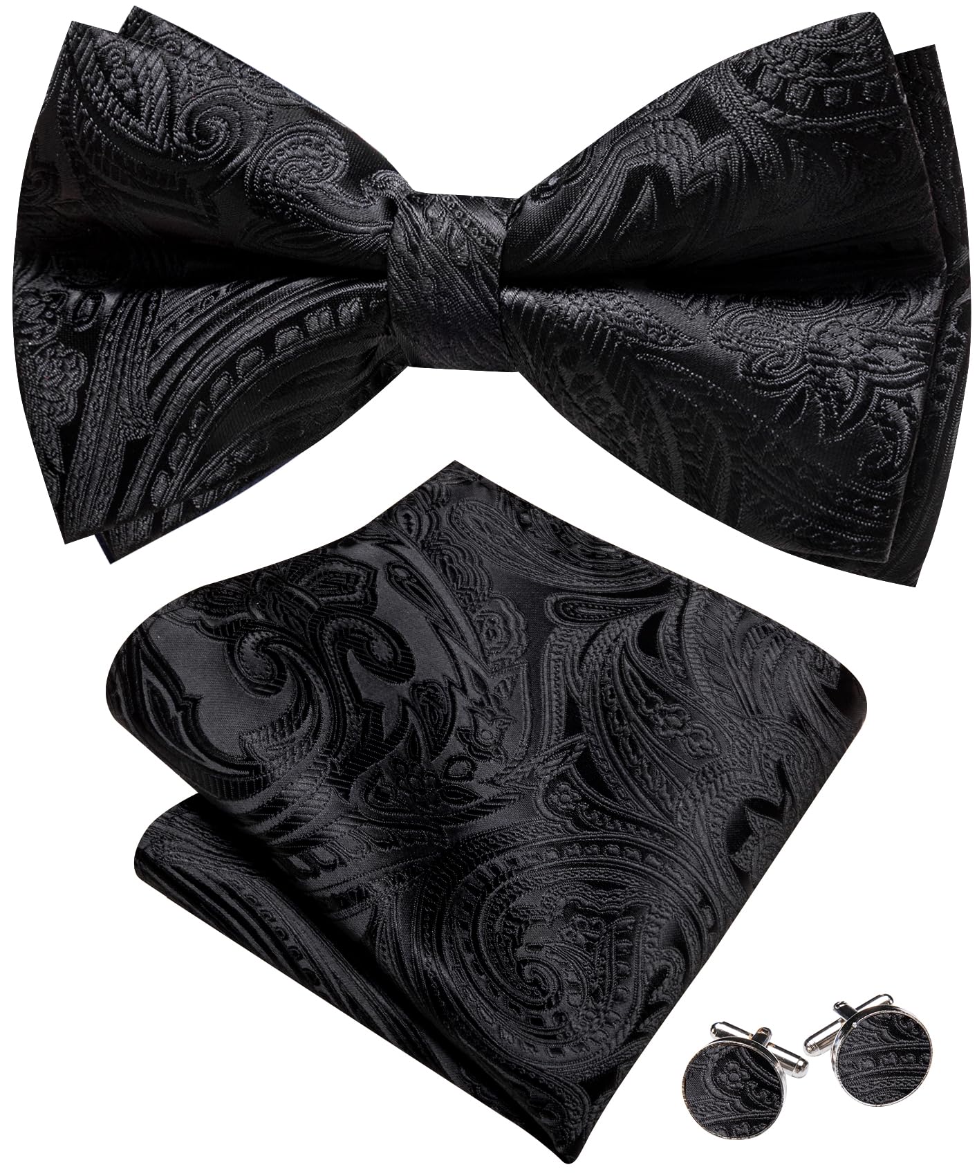 Barry.Wang Paisley Striped Bow Tie for Men Silk Pre-Tied Bowtie Set