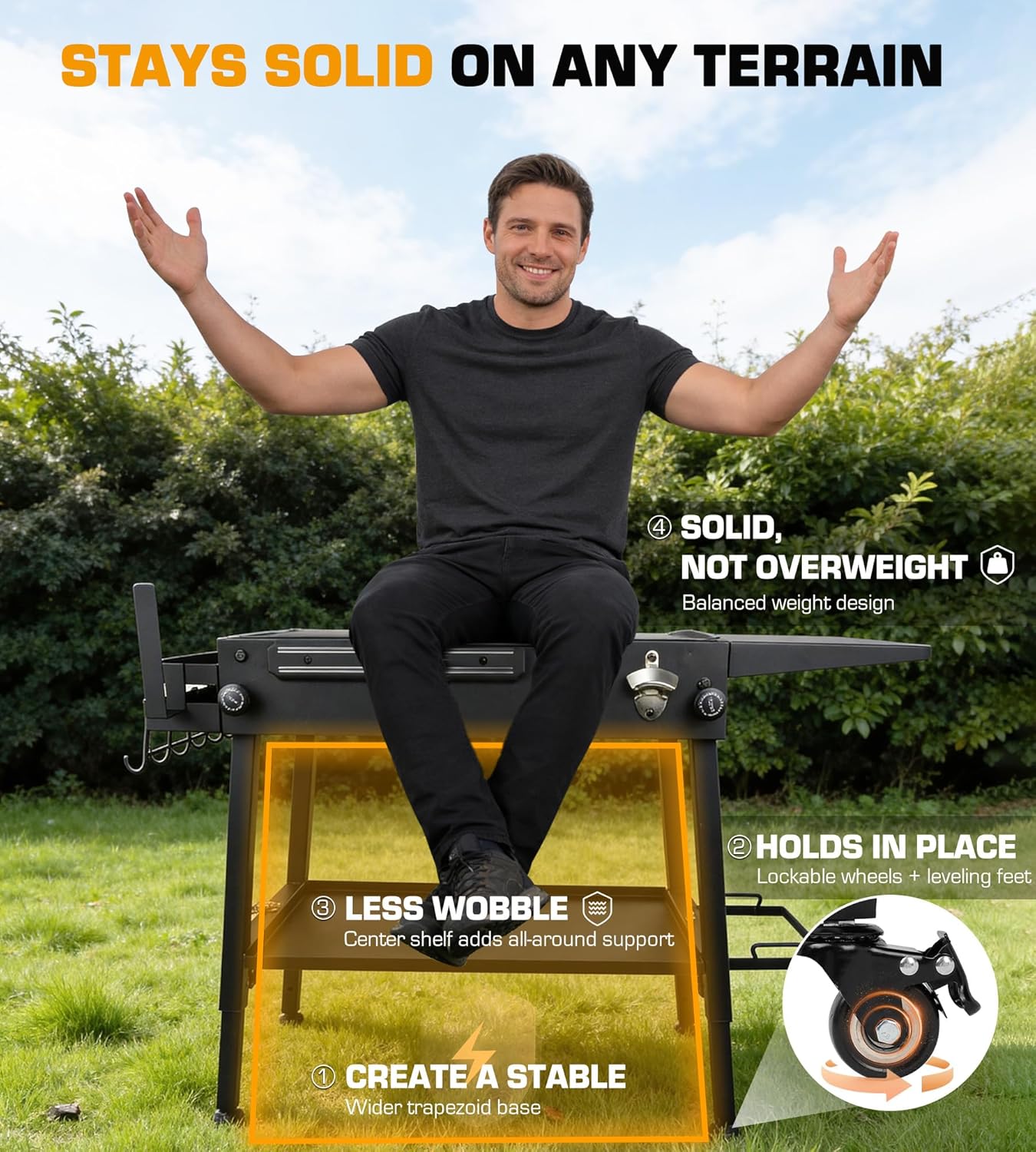 Upgraded Heavy-duty Foldable Grill Stand for Blakcstone, 17" & 22", Height Adjustable, Grill table Desiged for Outdoor BBQ Backyard Camping