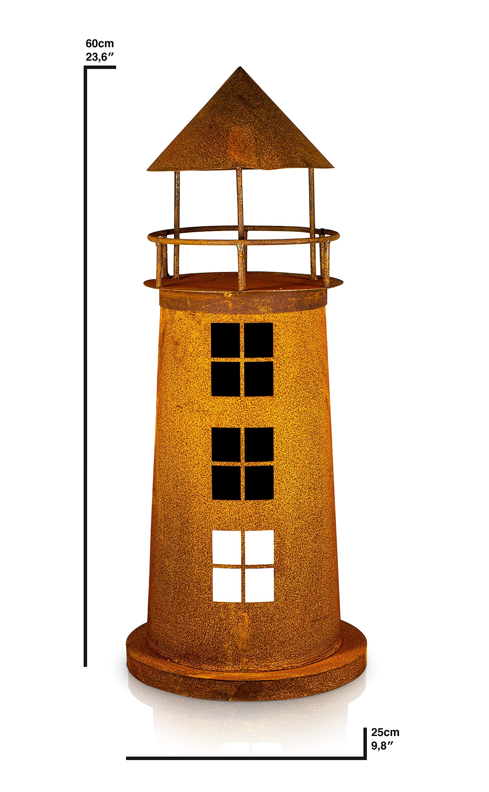 Gioco Del Vento CIM Con Faro E Decorazione Ruggine &ndash; 20 Cm, Metallo, Decorazione Autunnale