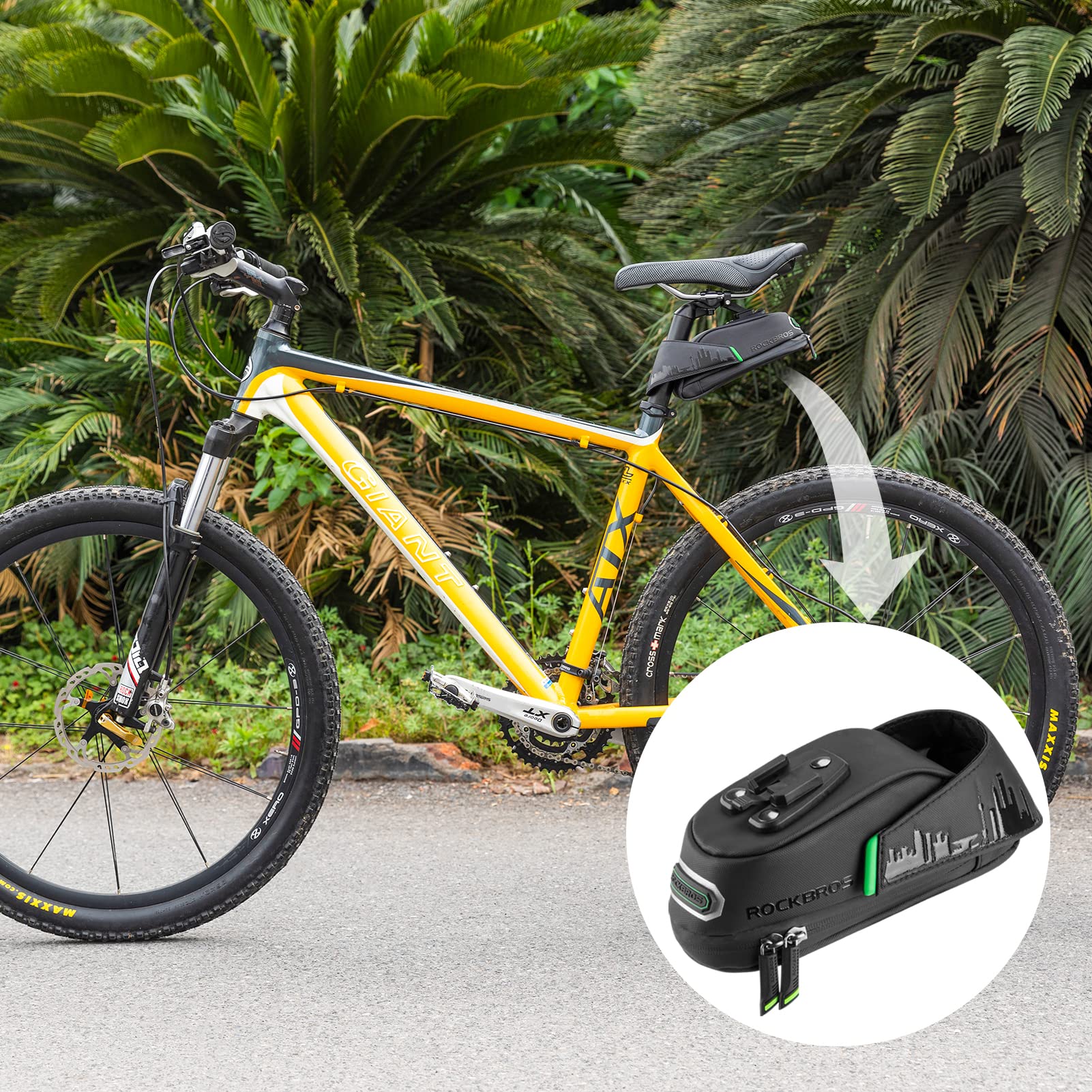 ROCKBROS Bolsa Sillín de Bicicleta Montaña Carretera MTB Alforja de Tija de Asiento con Soporte, Negro