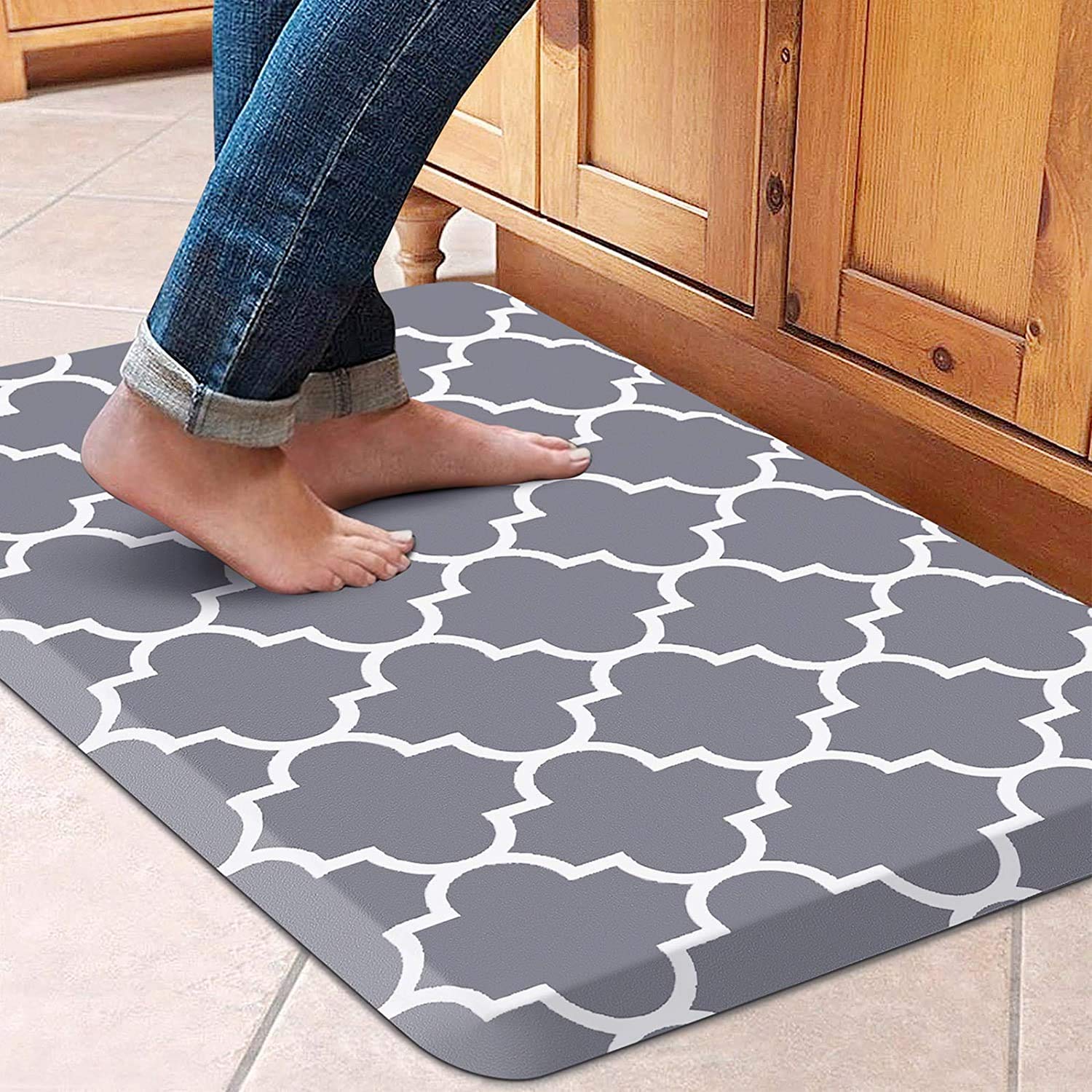 DABA Kitchen Mat Cushioned Anti-Fatigue Kitchen Rug,17.3"x 28",Non Slip Waterproof Kitchen Mats and Rugs Heavy Duty PVC Ergonomic Comfort Mat for Kitchen, Floor Home, Office, Sink, Laundry, Grey