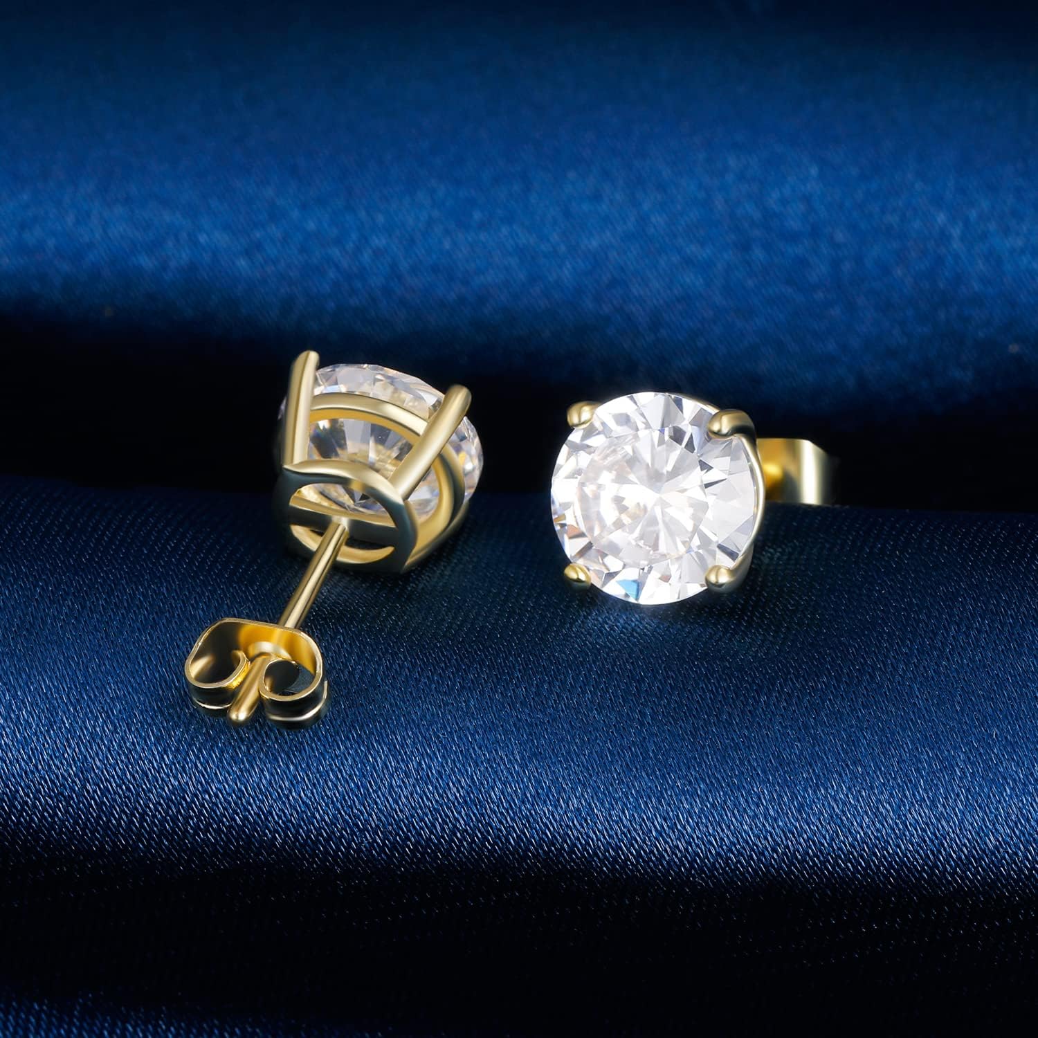 Gemsme 6 Pairs Cubic Zirconia Stud Earrings for Women/Men - Round Cut 4 Prong Settings 18K Gold Plated Hypoallergenic 3-8mm Clear Earrings Set - Image 5