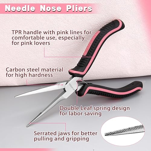 Miniatura 51 de Mini alicates de punta de aguja para fabricación de joyas, alicates de nariz de cadena de 6 pulgadas con mandíbulas lisas, mini pinzas de precisión