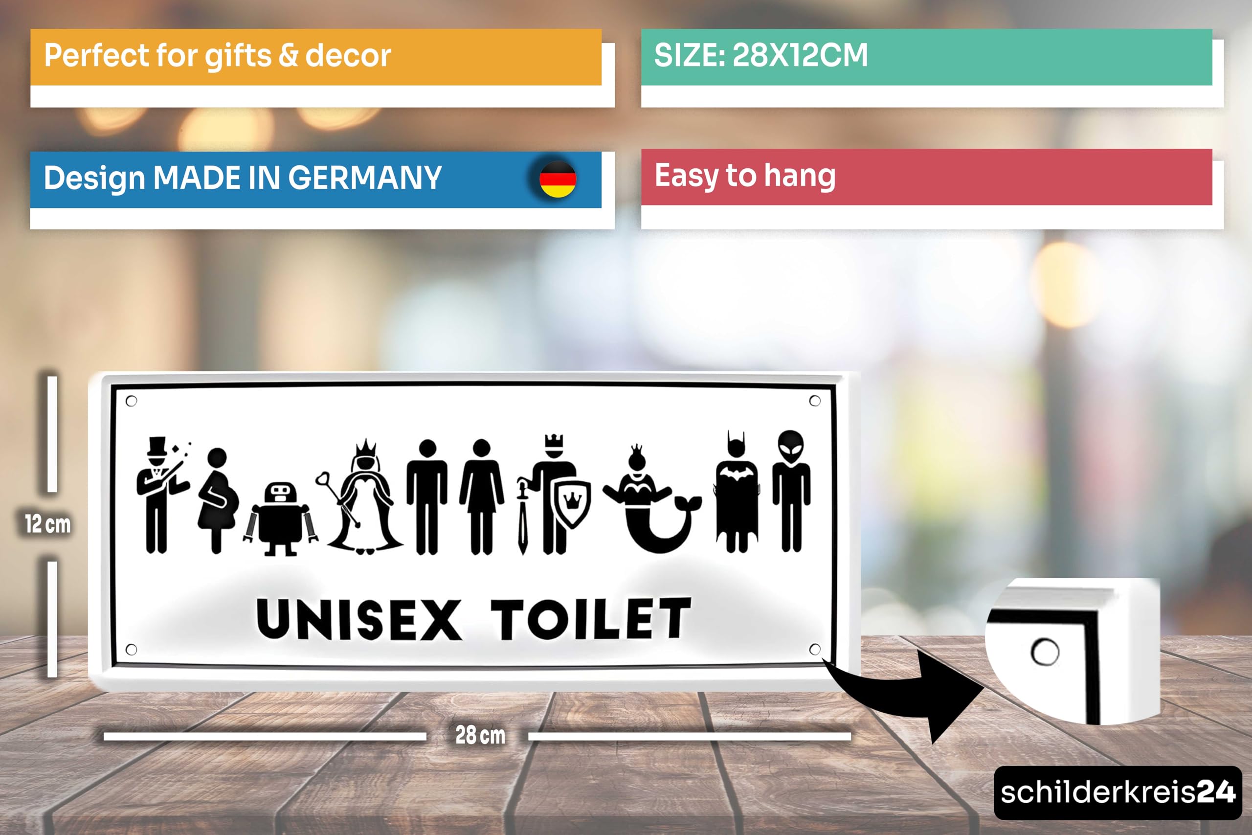 Blechschilder Funny Unisex Toilet Metal Sign Retro Style White 28
