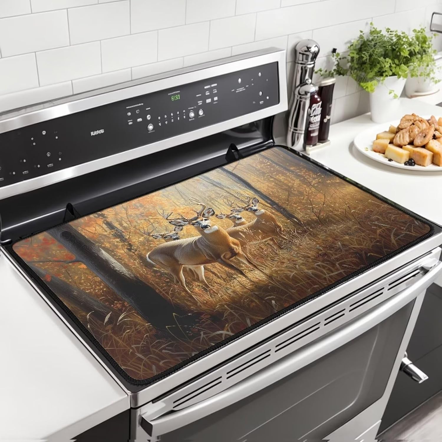 Universal Stove Top Cover Cooktop Protector Scratch-resistant Glass Top Stove Cover Multi-purpose Heat Resistant Mat Oil-Proof Kitchen Accessories Decor, Hunting Forest Deer