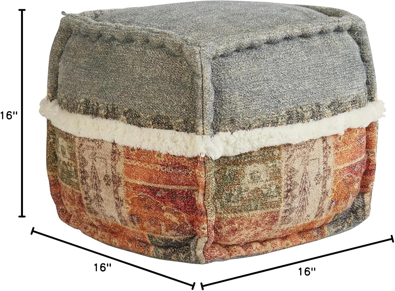 47th & Main Square Boho Tufted Fabric Foot Stool Ottoman Pouf, 16" x 16", Multicolor/Tapestry Print
