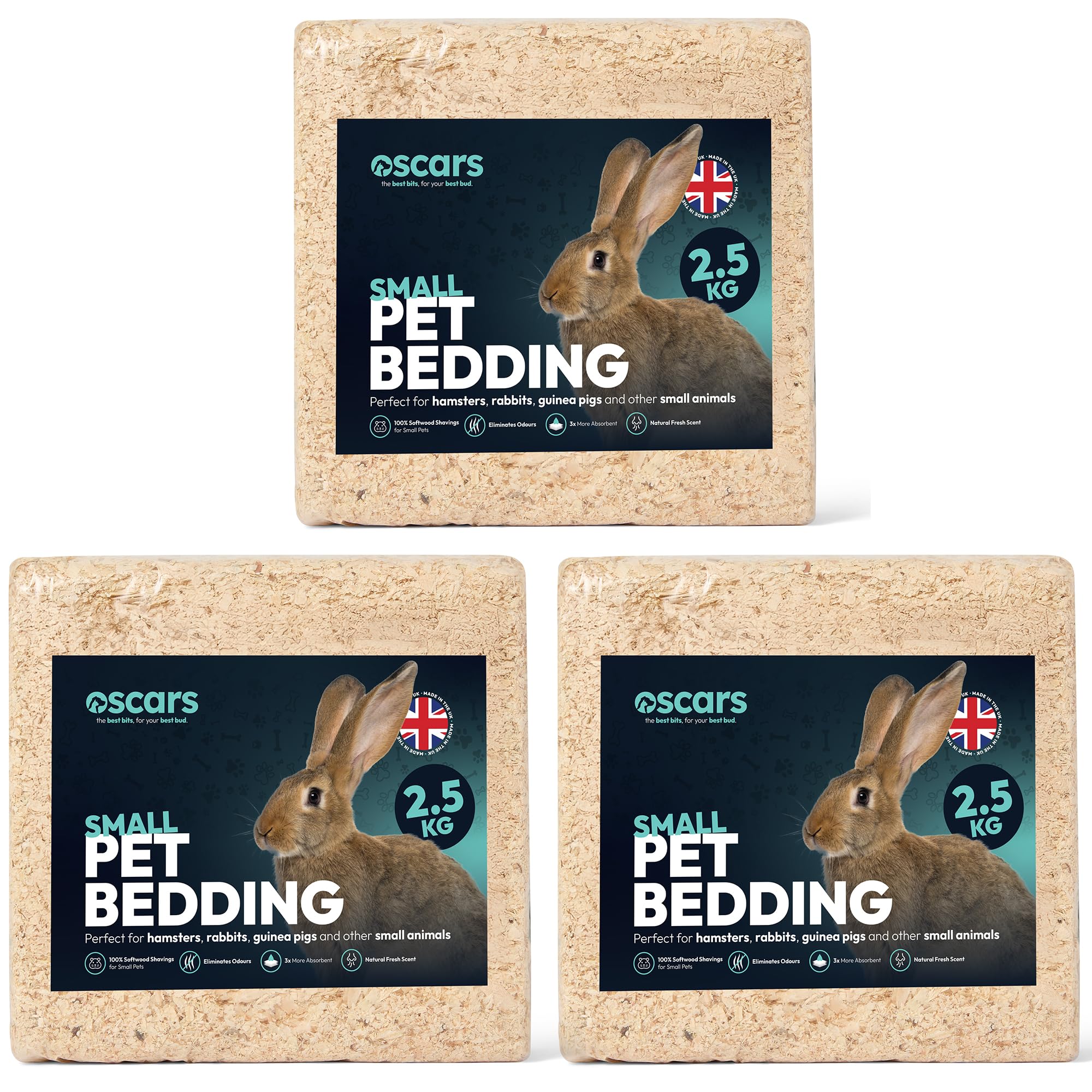 Oscars 7.5kg Wood Shavings Natural Small Pet Bedding - for Hamster Cage, Guinea Pig Cage, Rabbit Hutch - Soft Biodegradable Hamster Bedding, Odour Control Eco Friendly Substrate