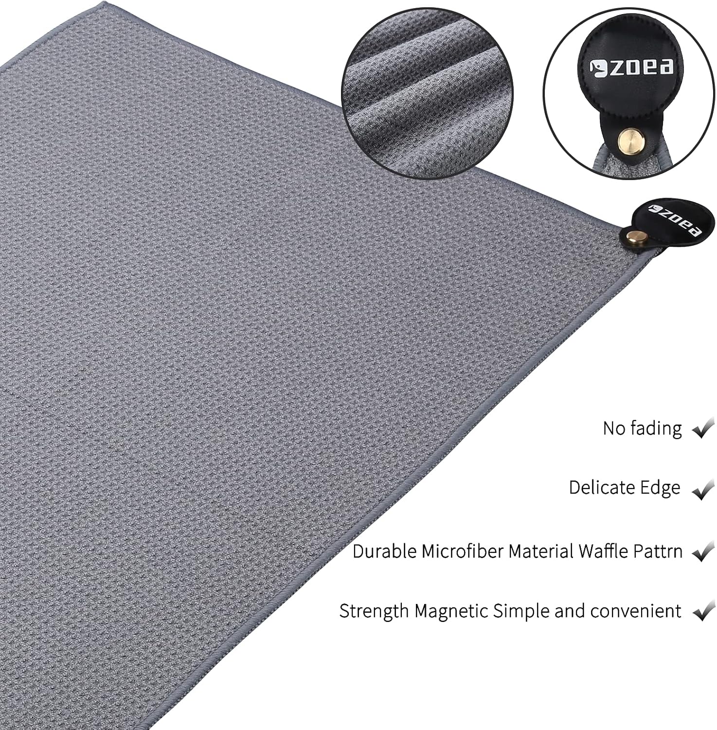 ZOEA Magnetic Towel, Magnetic Clip for Golf Towel, Microfiber Fabric Waffle Pattern Towels Industrial Strength Magnet for Strong Hold to Golf Carts or Clubs (1, Grey) - Image 4