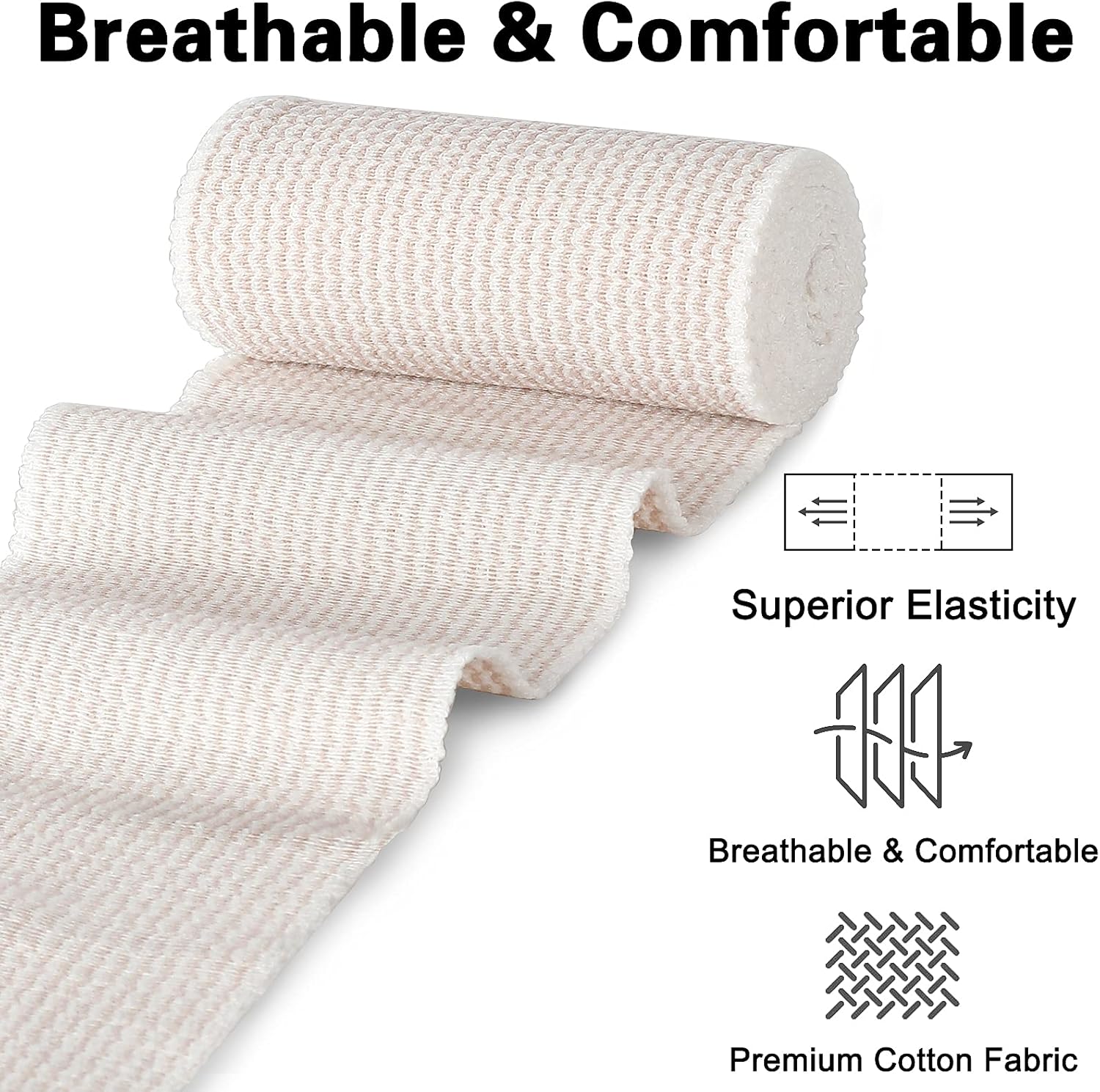 Elastic Bandage, Medical Stretch Compression Bandages, Reusable Cotton Crepe Bandage Wraps with Hook & Loop Closure for Arm, Hand, Ankle, Knee, Body, Leg, 4 Inch (Pack of 6) : Health & Household