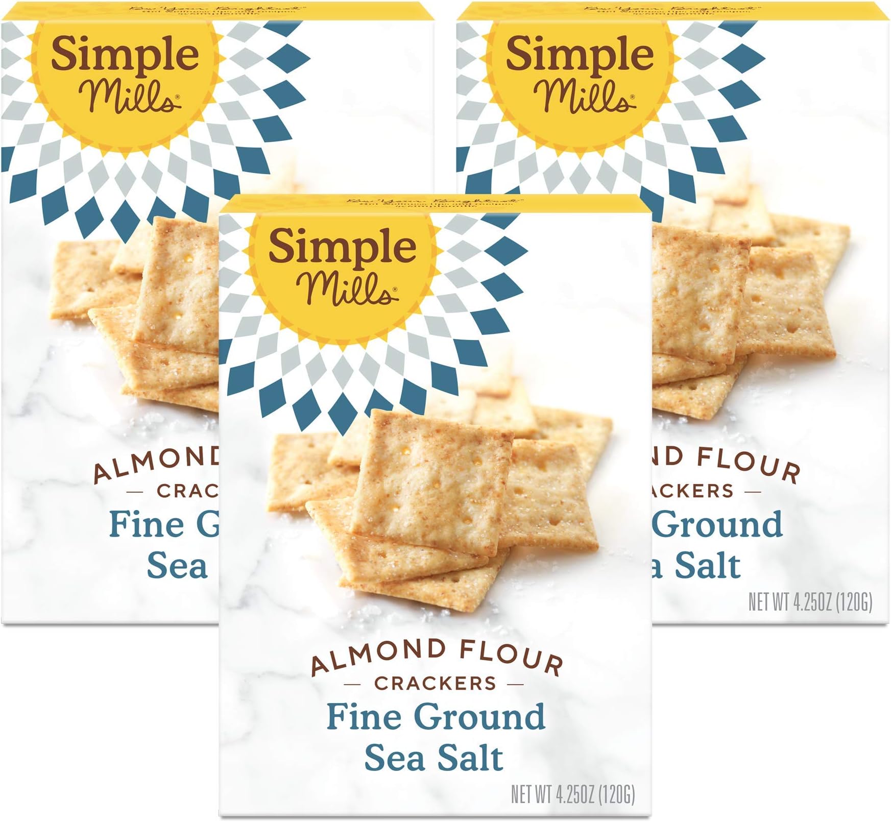Simple Mills Almond Flour Crackers, Fine Ground Sea Salt, 4.25 oz, 3 count