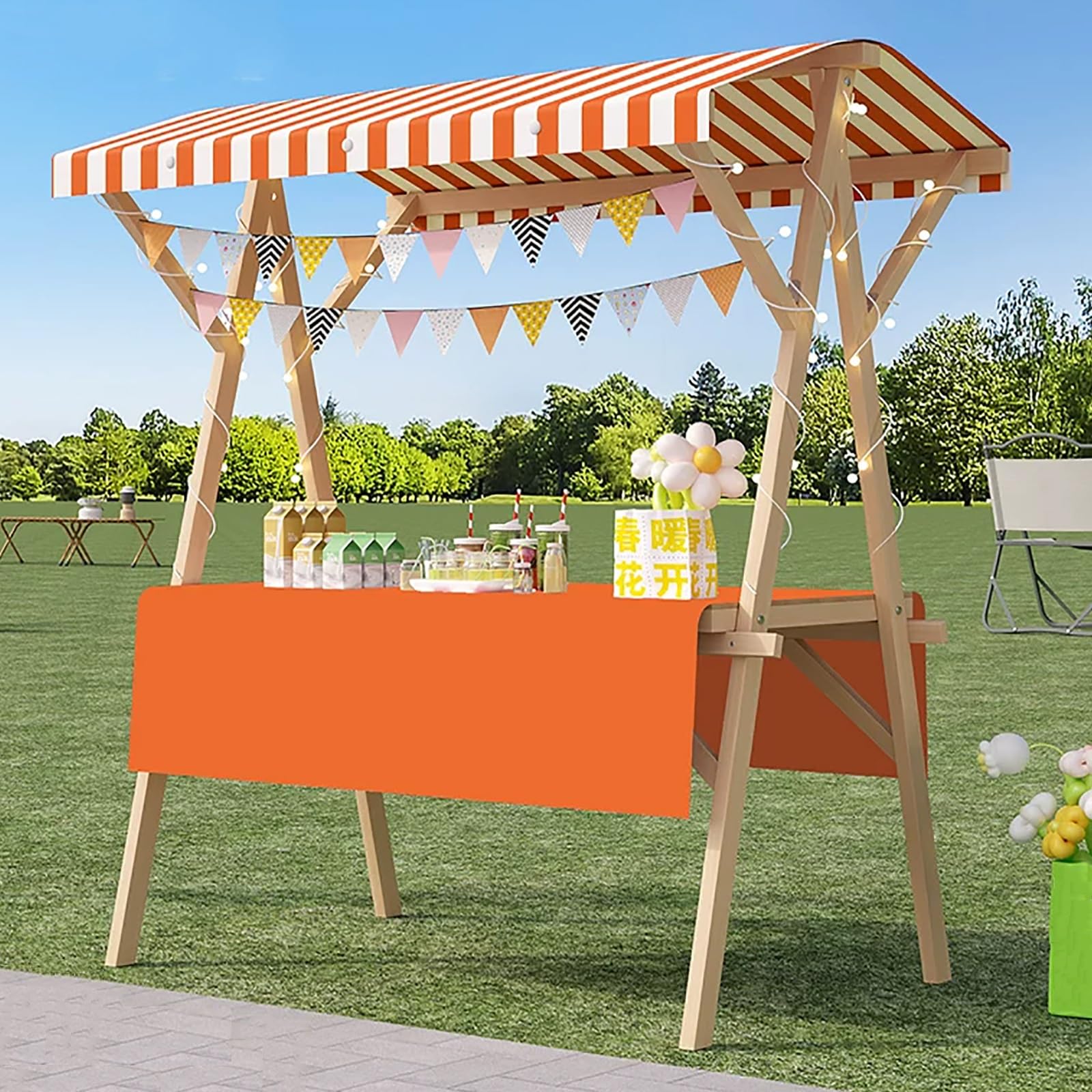Bancarella Mercato Pieghevole con Tettoia, Carrello Vendita Portatile | Stand Vendita Esterno Portatile, Stand Espositivo Esterno Pieghevole con Parasole(Orange,150cm/59in)