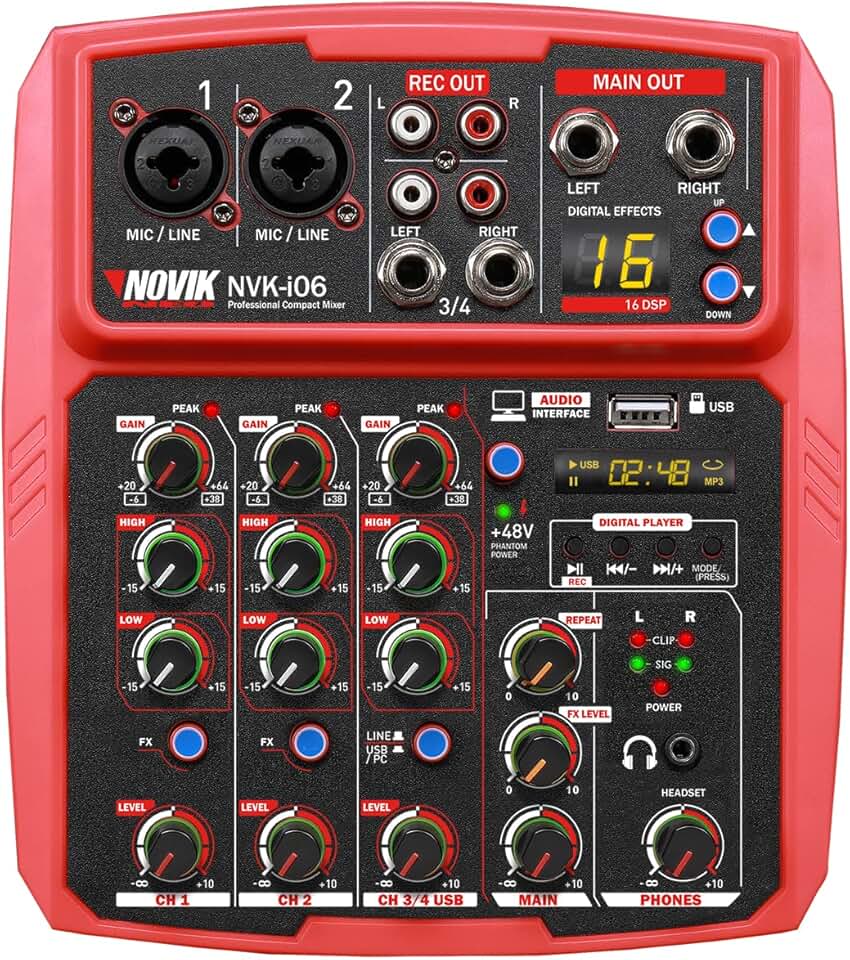 Mesa de Som Analógica Novik NVK-i06BT 6 Canais Com Interface
