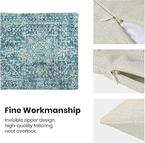 Miniatura 6 de AEIOAE Juego de 2 fundas de almohada bohemias de 18 x 18 pulgadas, fundas de cojín con patrón de alfombra, diseño étnico verde azulado, fundas