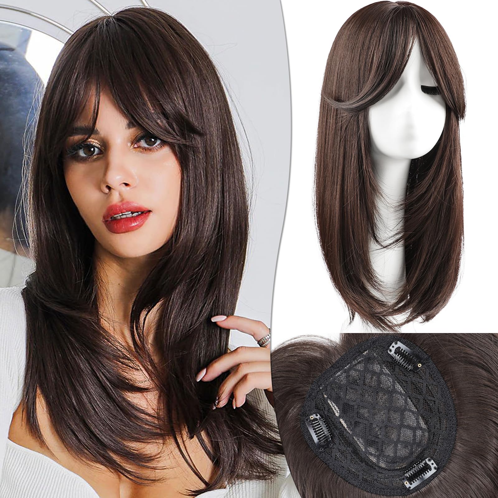 Amazon.com : FREEMEIGE Dark Brown Hair Toppers for Women 
