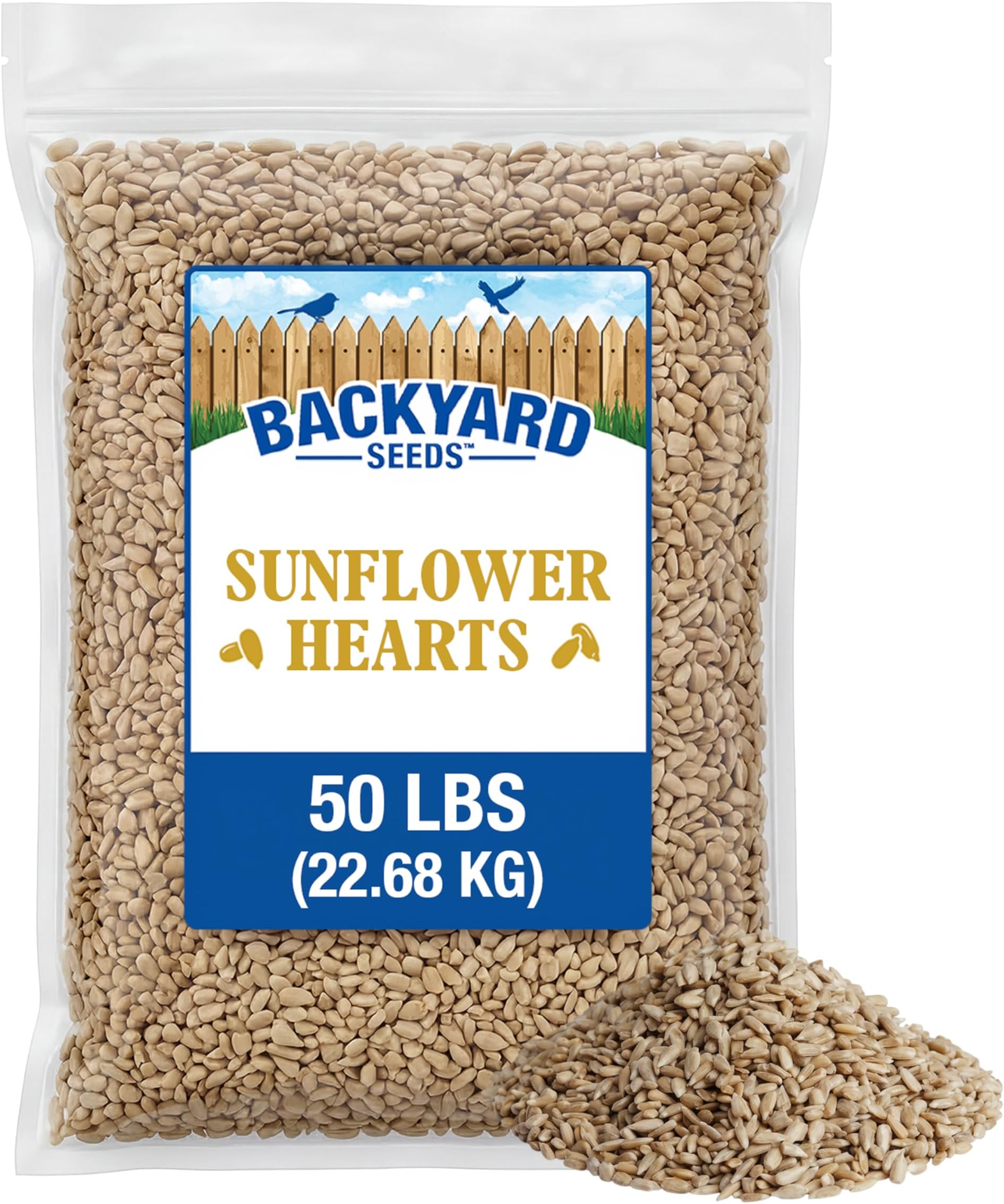 CountryMax Coarse Sunflower Hearts for Birds 50lbs - Premium No-Shell Bird Seed for Outside Feeders, Large Bag of Wild Bird Food