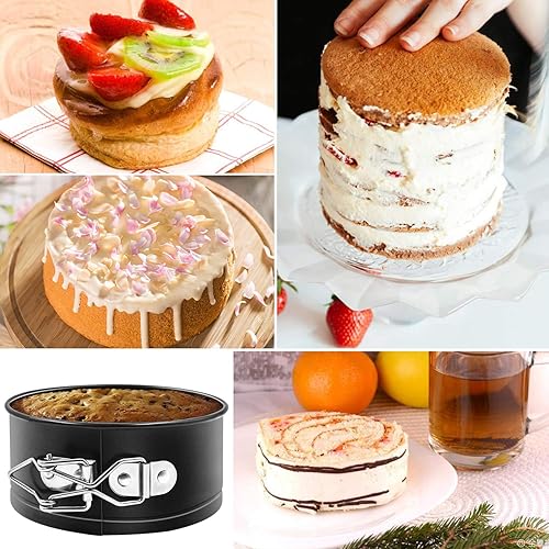 Miniatura 5 de MASSUGAR Springform - Paquete de 4 moldes para pasteles pequeños de 4 pulgadas con 50 forros de papel pergamino, sartén antiadherente a prueba