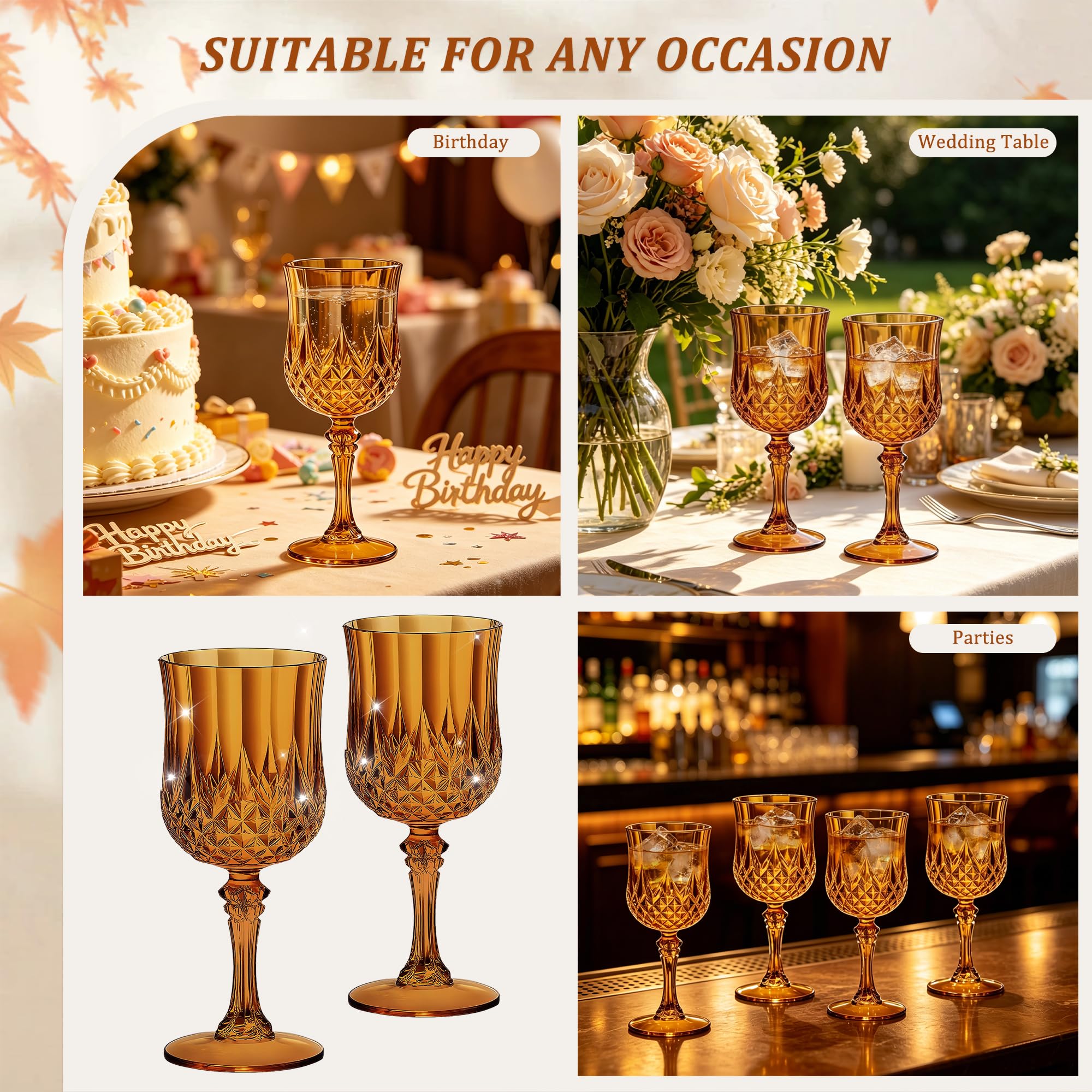 24 Amber Wine Glasses - Champagne Flutes for Weddings & Parties -6 24 Amber Wine Glasses - Champagne Flutes for Weddings & Parties -6