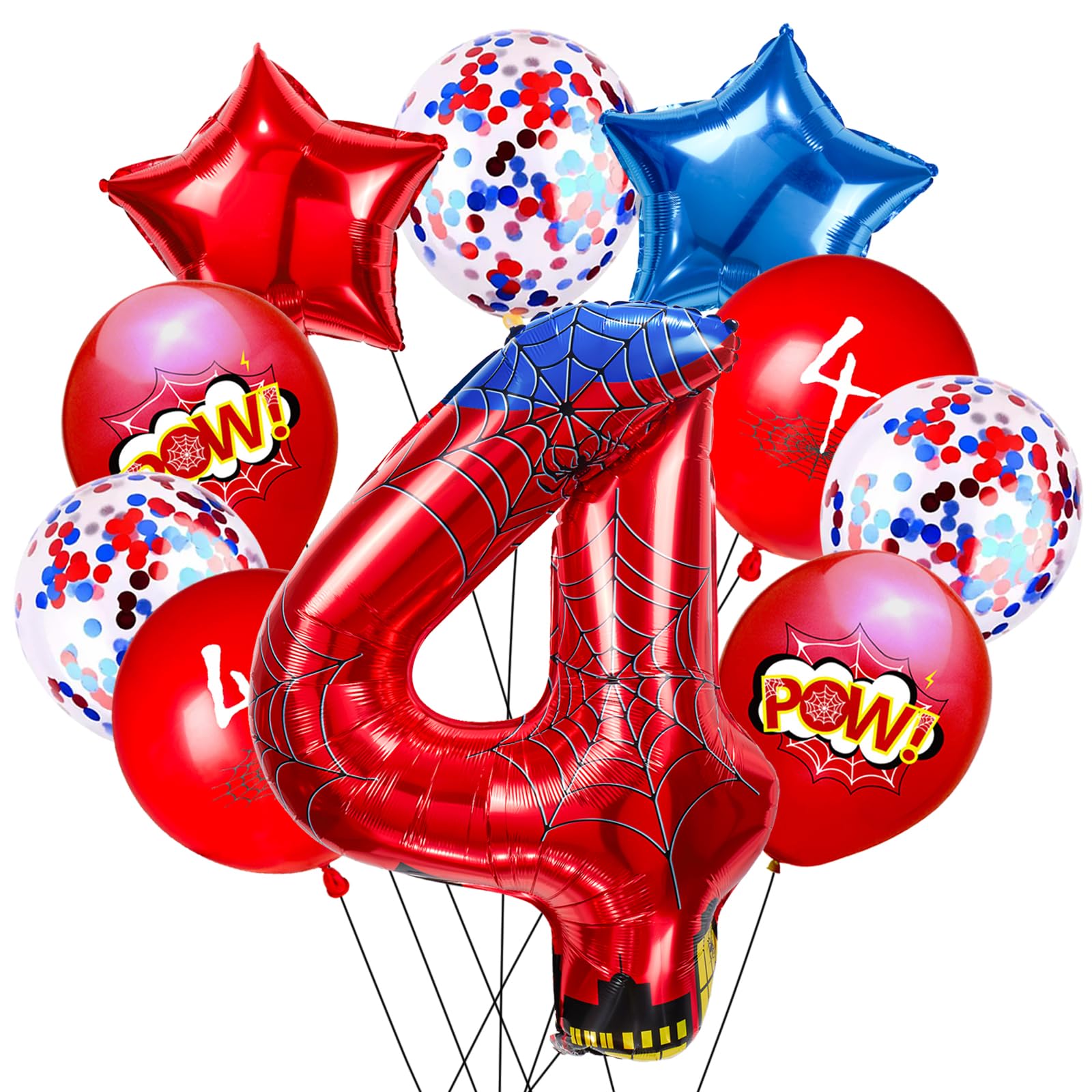 FJZEPIN Cartoon Hero 40 Inch Red and Blue Spider Theme Number Foil Birthday Decoration Balloons, Cartoon Party Birthday Supplies, Number large