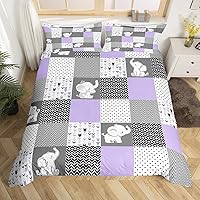 Vista 11 de Lindo juego de ropa de cama de elefante tamaño individual para habitación de niños y niños, juego de funda de edredón de animales kawaii, funda
