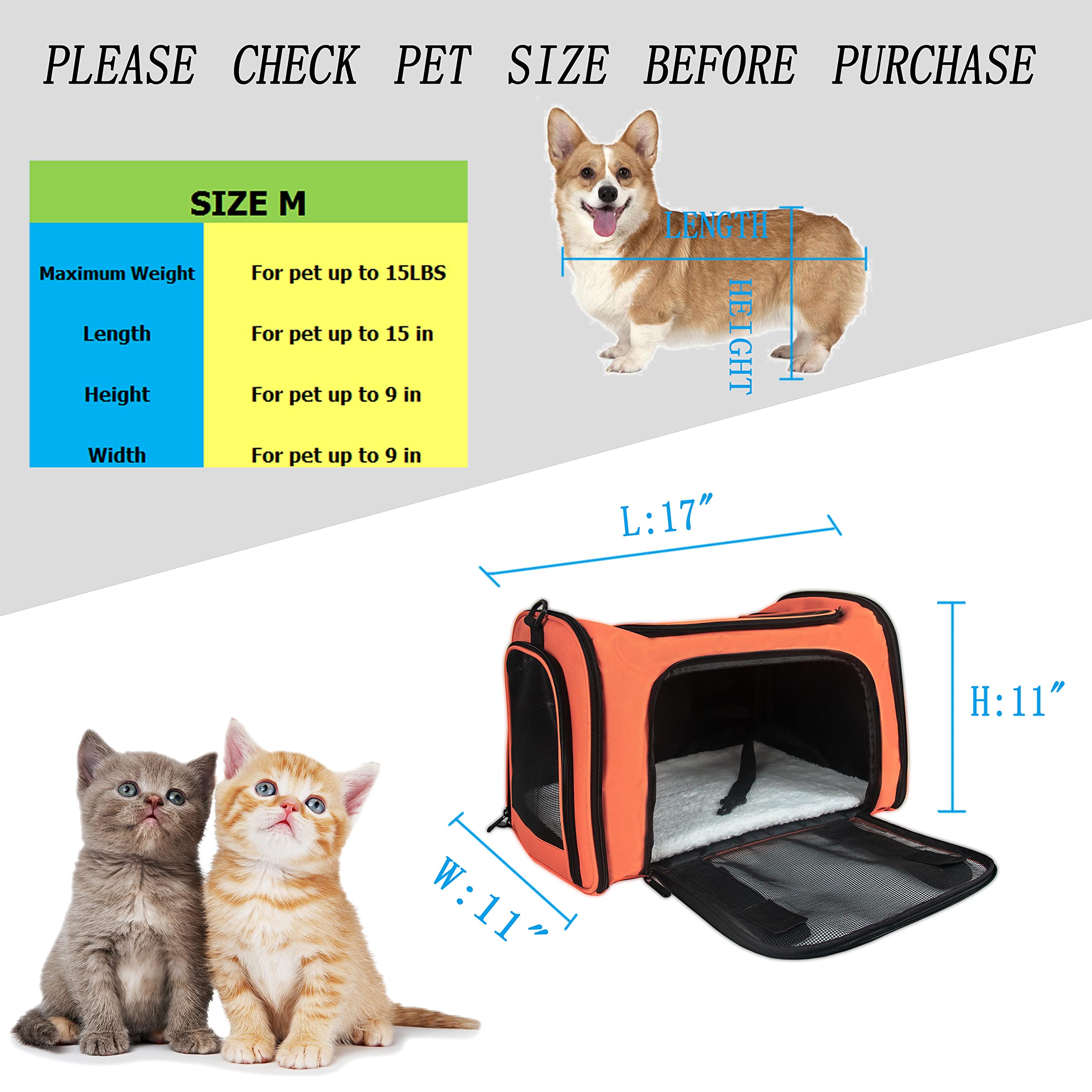 NextFri Soft Sided Carrier for Small Medium Cats Dogs,TSA Airline Approved Collapsible Travel Pet Carrier (Medium, Orange) - image 4