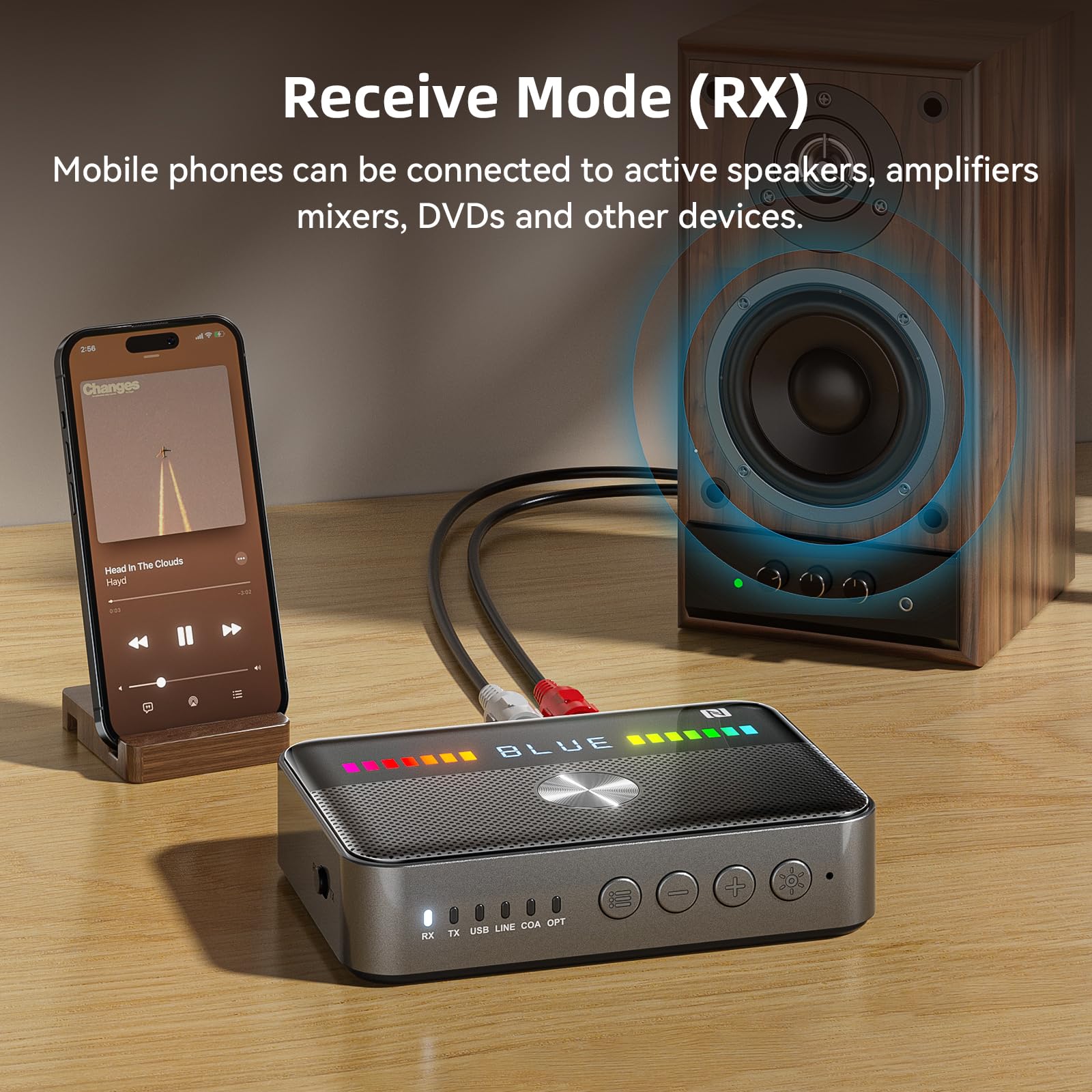Transmisor receptor de audio M13 RGB Bluetooth 5.3, adaptador de audio Bluetooth para estéreo o altavoces de TV con pantalla, USB, RCA, AUX, DAC, coaxial, óptico