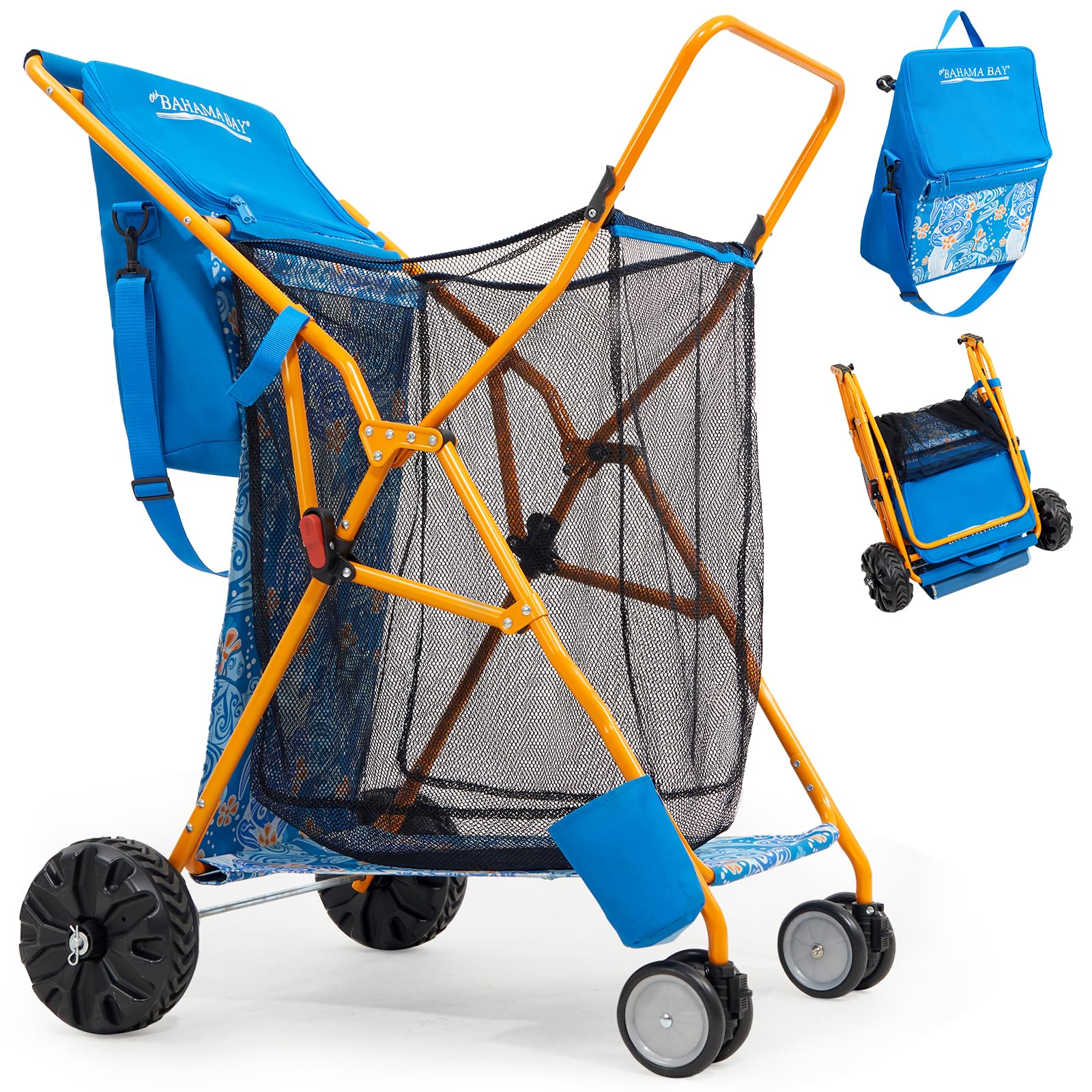 Old Bahama Bay Strandwagen klappbar mit Abnehmbarer 20L Kühltasche Bollerwagen faltbar mit großen All-Terrain-Rädern Faltwagen Transportwagen für Sand Strand Camping Garten