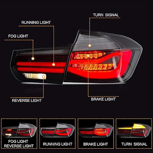 Miniatura 2 de VLAND Conjunto de luces traseras para BMW Serie 3 F30 F35 F80 320i 328i 328D 335i M3 6 generación sedán 2013-2018, lámpara trasera con DRL, luz