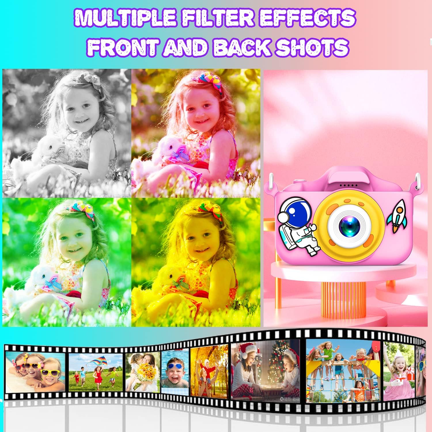 Camera Toys for Kids Girls Astronauts Selfie Camera Toddlers HD Digital Video Camera Christmas Birthday Gift for Boys 3 4 5 6 7 8 9 10 Year Old with 32GB SD Card & Silicone Cover