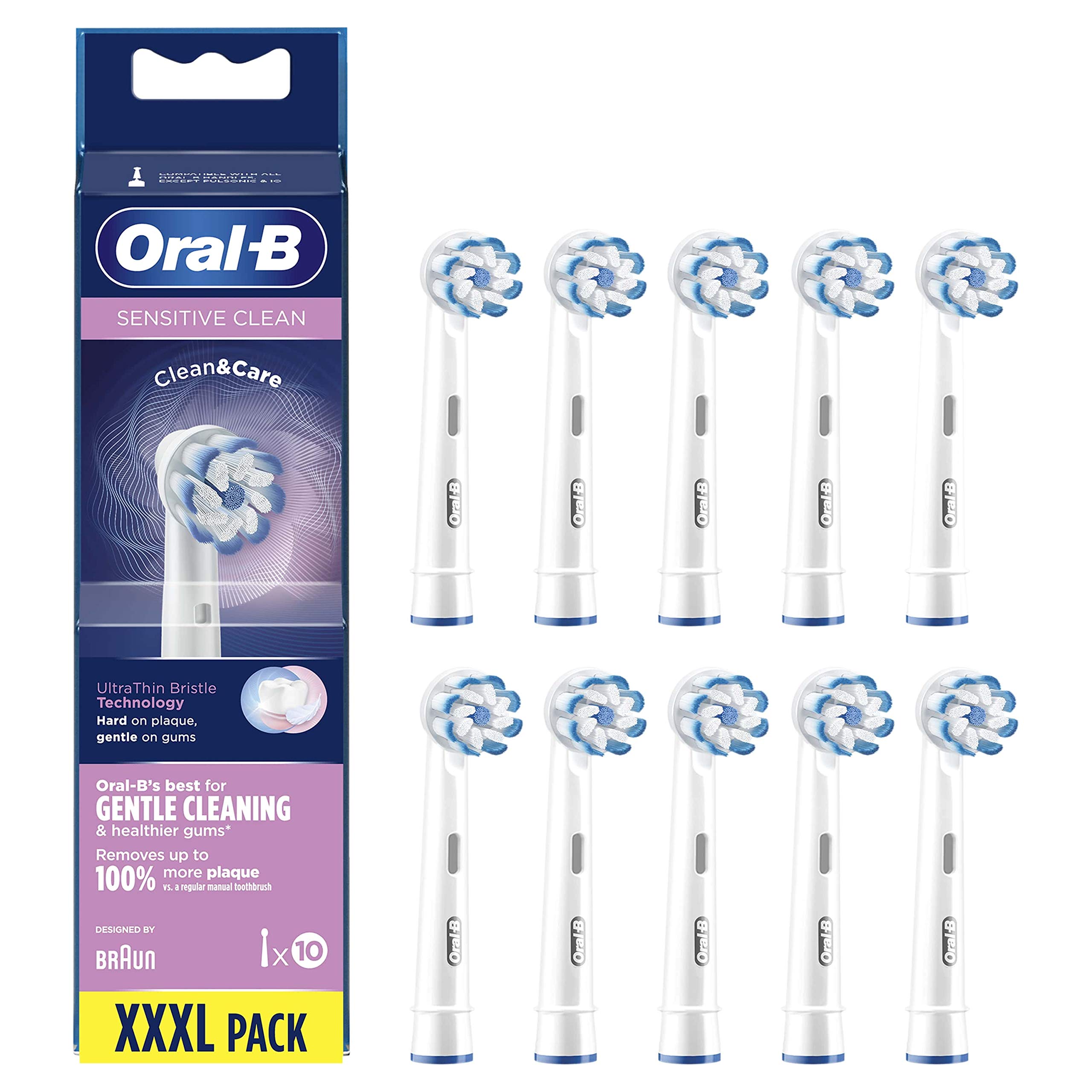 Oral-B Sensitive Clean, Pack de 10 Brossettes de Rechange, Embout, Pour Brosse à Dents Électrique Jusqu’à 100 % d’élimination de la Plaque Dentaire, Blanc