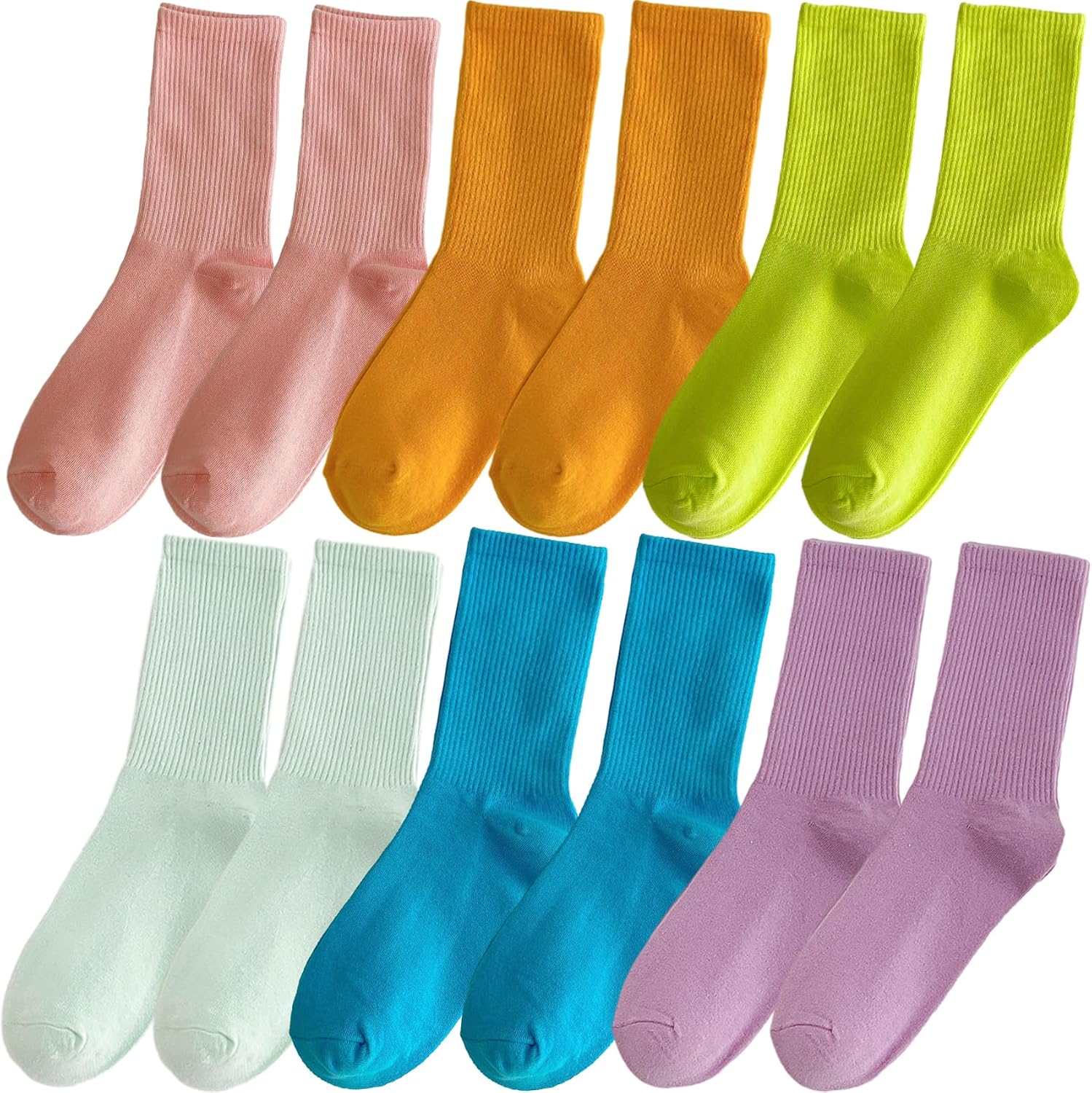24 Pairs Solid Crew Socks for Women & Teens, Colorful Fresh Cotton Stretchy Casual Athletic Sock Bulk for Teens Youth