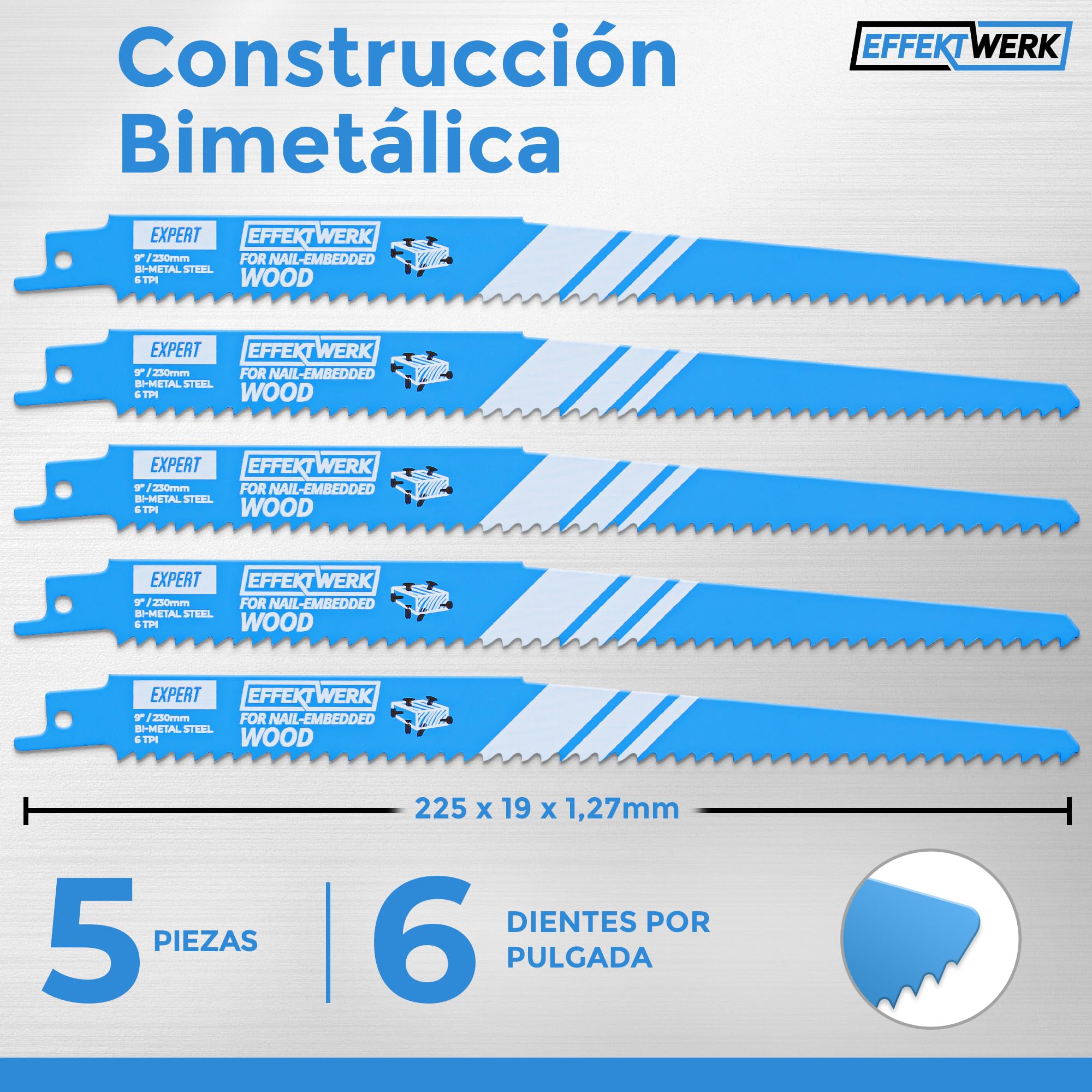 Reciprocating Saw Blades for Metal - 5 Pieces - 9" / 225mm Metal Cutting Saw Blade Set - Bi-Metal Steel - 6 TPI (Teeth per Inch)