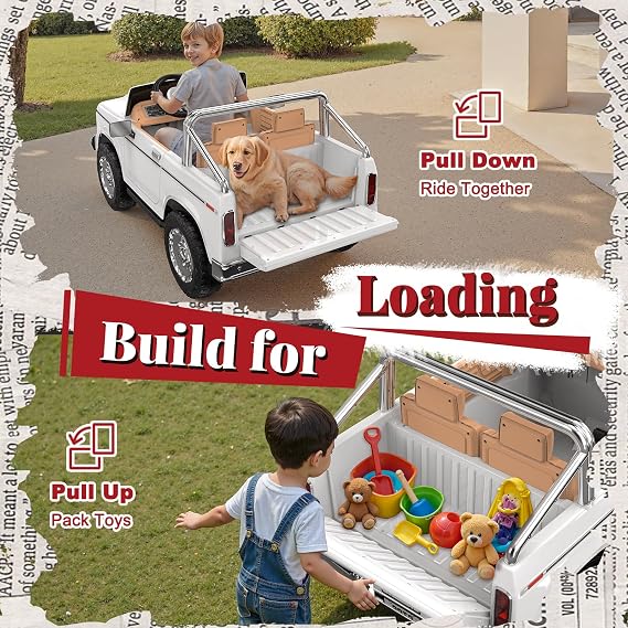 ANPABO Licensed Ford F-150 24V 2 Seater Ride on Car for Kids, 4x100W Motors for All-Terrain Electric Car with Parental Remote, Retro Style, 3-Speeds, Large Storage Box, Music Player, Aged 3-8, White