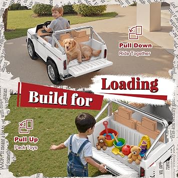 ANPABO Licensed Ford F-150 24V 2 Seater Ride on Car for Kids, 4x100W Motors for All-Terrain Electric Car with Parental Remote, Retro Style, 3-Speeds, Large Storage Box, Music Player, Aged 3-8, White