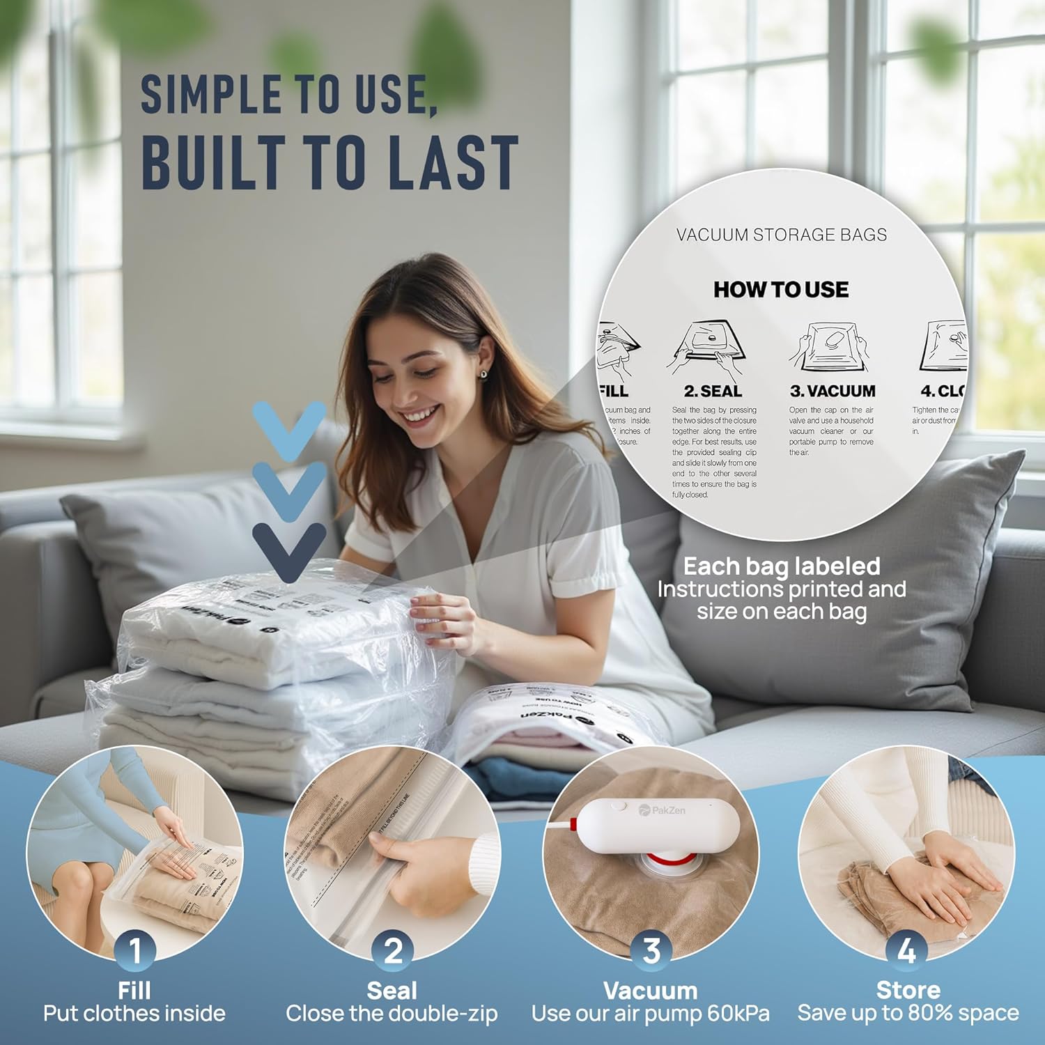 21-Pack Vacuum Seal Bags for Clothing Travel with Electric Pump (60 kPa USB-C/USB-A) – 9-Layer Space Saver Compression Bags for Luggage, Closet & Home Organization