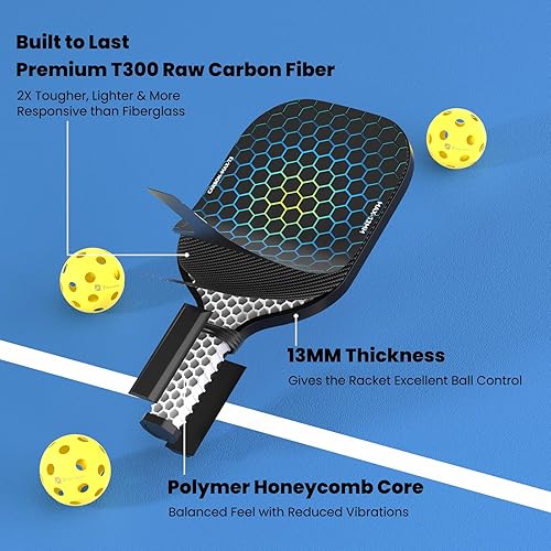 Miniatura 5 de Toovem Max T3 Carbon Fiber Pickleball Paddles Set of 2  Lightweight T300 Pickleball Paddle Carbon Fiber Racket, 2 Pickle Ball Paddles Gifts with Bag