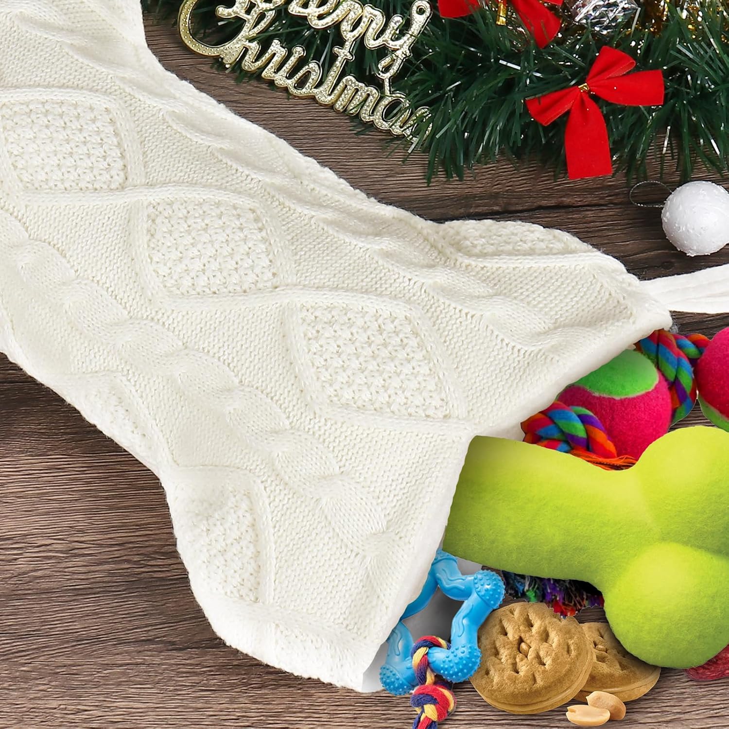 Dog Bone Stockings Christmas 3 Pack- White Knit Christmas Stocking for Dog, Large Dog Bone Stocking for Christmas, Hanging Dog Stocking for Holiday Christmas Party Decorations(3, White)