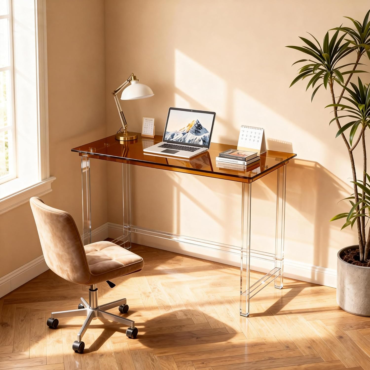 Clear Acrylic Desk, Study Laptop Computer Desk Writing Table Console Table for Bedroom Home Office Desk (Dark Brown, 39.3”×19.6"×29.5“)