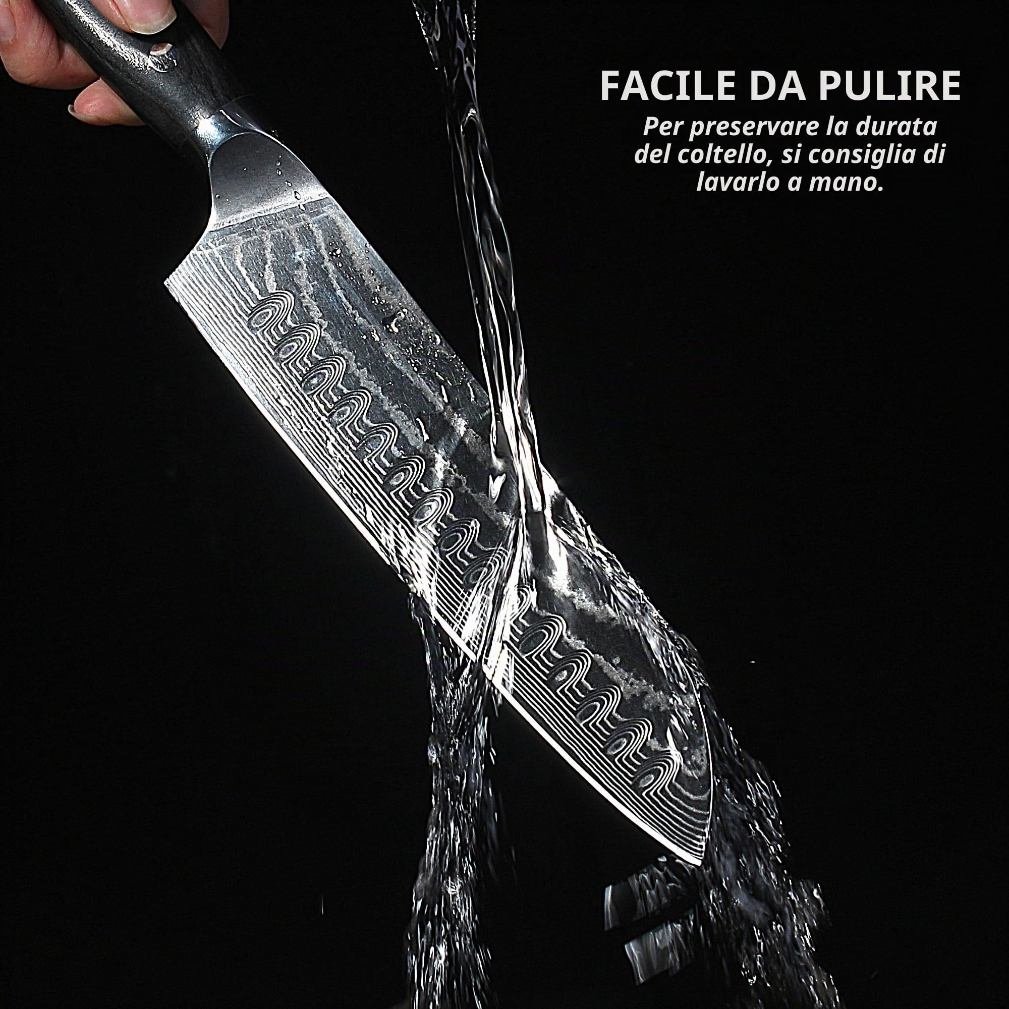 Coltello Santoku in Damasco da 18 cm, coltello da cucina con manico in legno, coltello da chef ad alto tenore di carbonio, coltelli da cucina ultra affilati in acciaio inossidabile Damasco