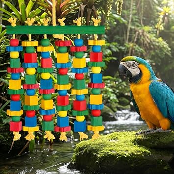Parrot Toy Bird Toys Natural Wood Bird Chewing Toys for Large Bird Macaws, African Grey, Cockatoos, Amazon Parrots, Conures, Lovebirds, Budgies, Parakeets