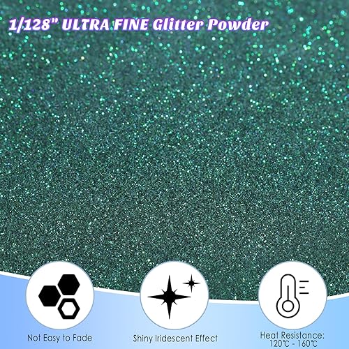 Miniatura 2 de Ceya Polvo de purpurina ultrafina, 3.5 onzas3.53 oz de color verde esmeralda, purpurina en polvo mezclado con lentejuelas finas iridiscentes para