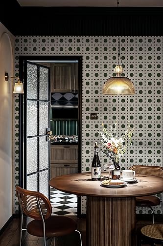 Miniatura 3 de Dimoon Papel tapiz geométrico de 78.7 x 17.3 pulgadas, papel de contacto blanco y verde, octágono geométrico, grueso, impermeable, autoadhesivo,