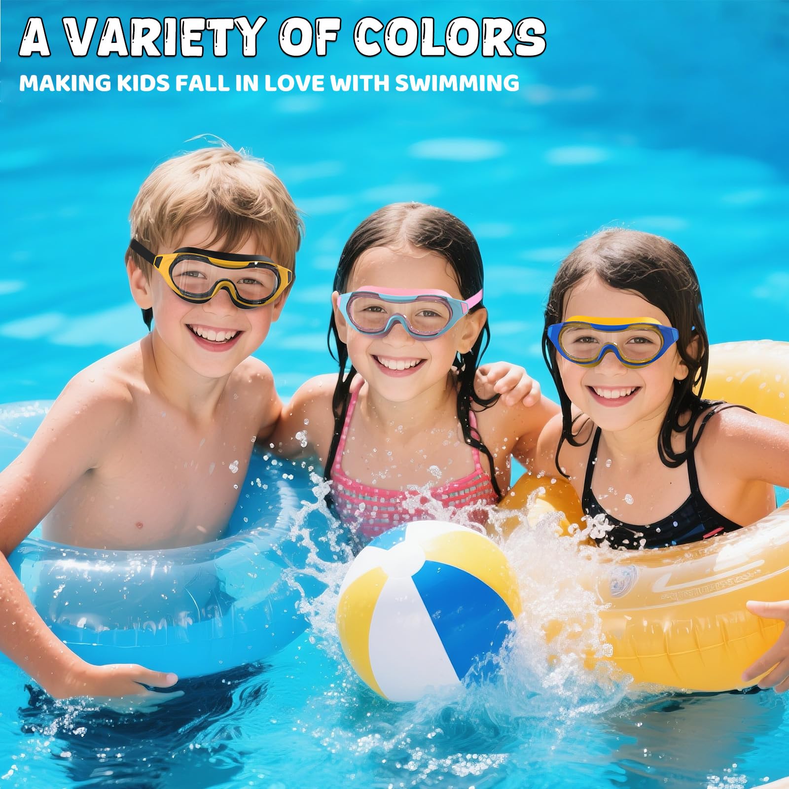 Occhialini Nuoto Bambini, Antiappannamento & UV, Ampià Visuale, Regolazione Rapida, Sigillo in Silicone, Occhialini Piscina Unisex 3-14 Anni