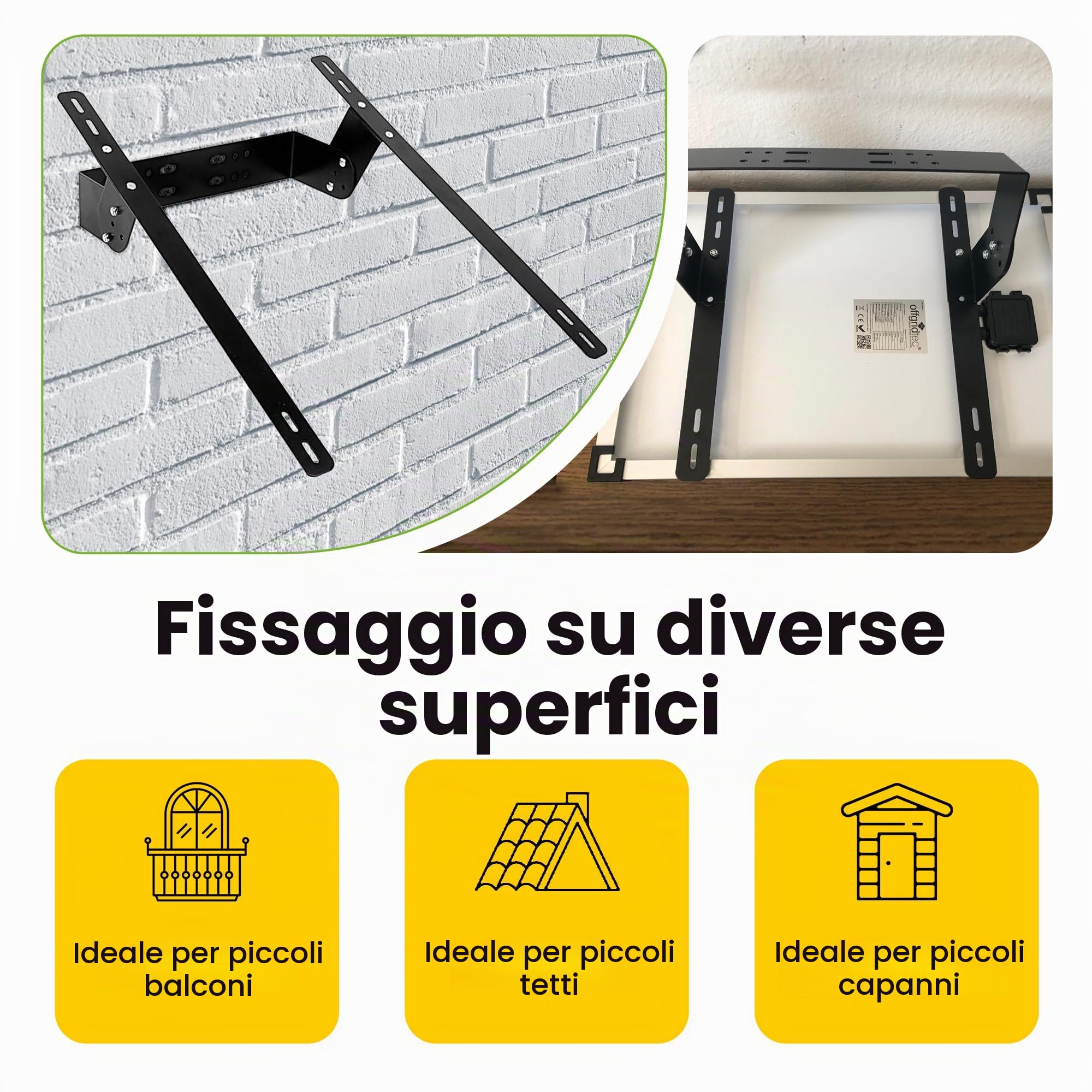 Offgridtec set di montaggio a parete e palo in alluminio per modulo solare 20-50W supporto pannello solare