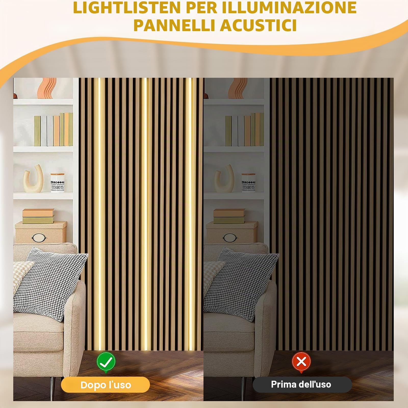 WMLBK LED nero per pannelli acustici, 2,4 m, pannelli acustici integrati, striscia LED flessibile, 12 × 12 mm, accessori per pannelli acustici (2 pezzi)