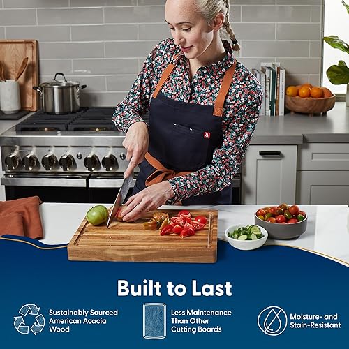 Vista 7 de Sonder Los Angeles Winsome Acacia Wood Cutting Board Acacia Edge Grain Cutting Board for Kitchen with Juice Groove & Sorting Compartment Perfect