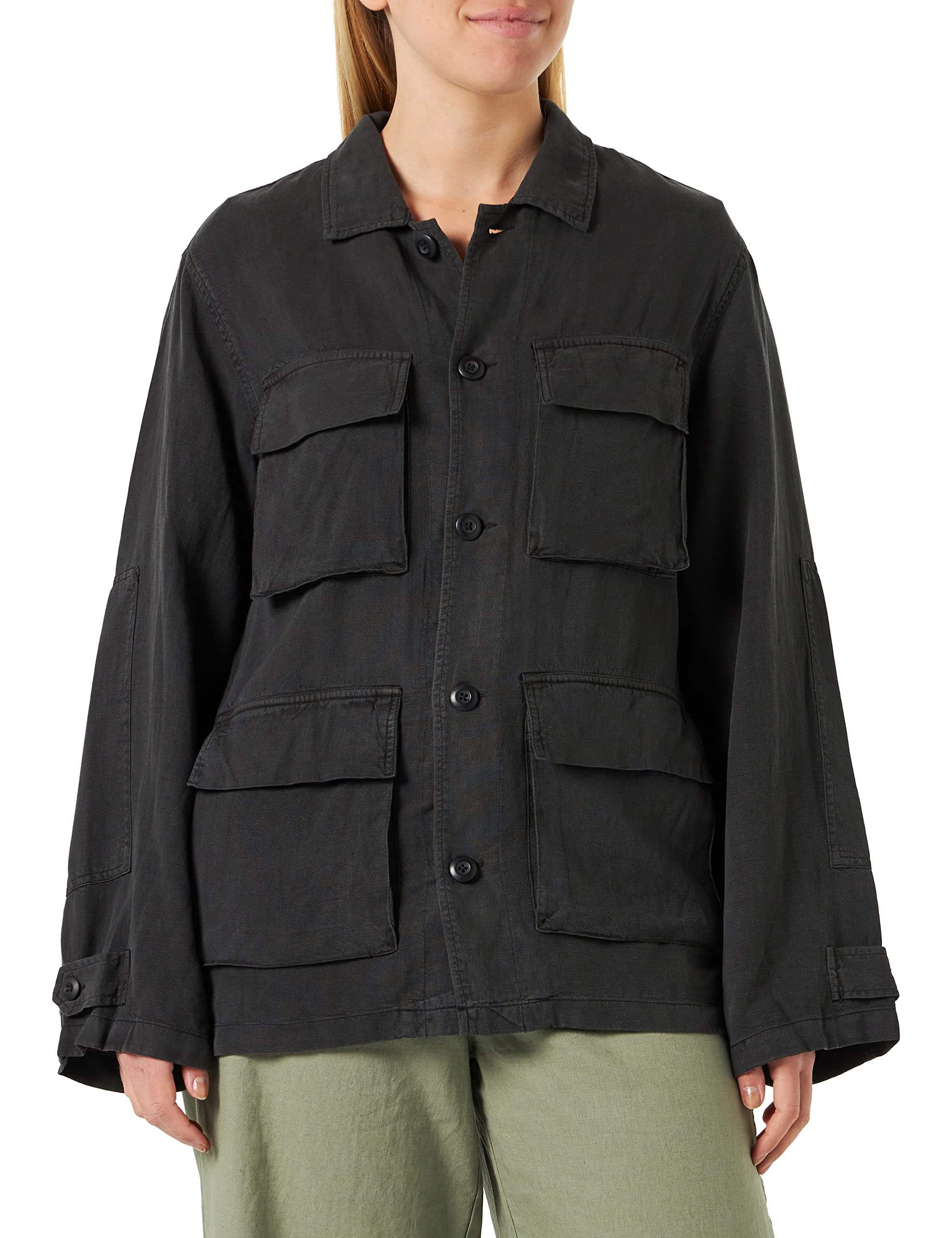 REPLAY women's linen mix jacket, Blackboard 099 (Black), XS