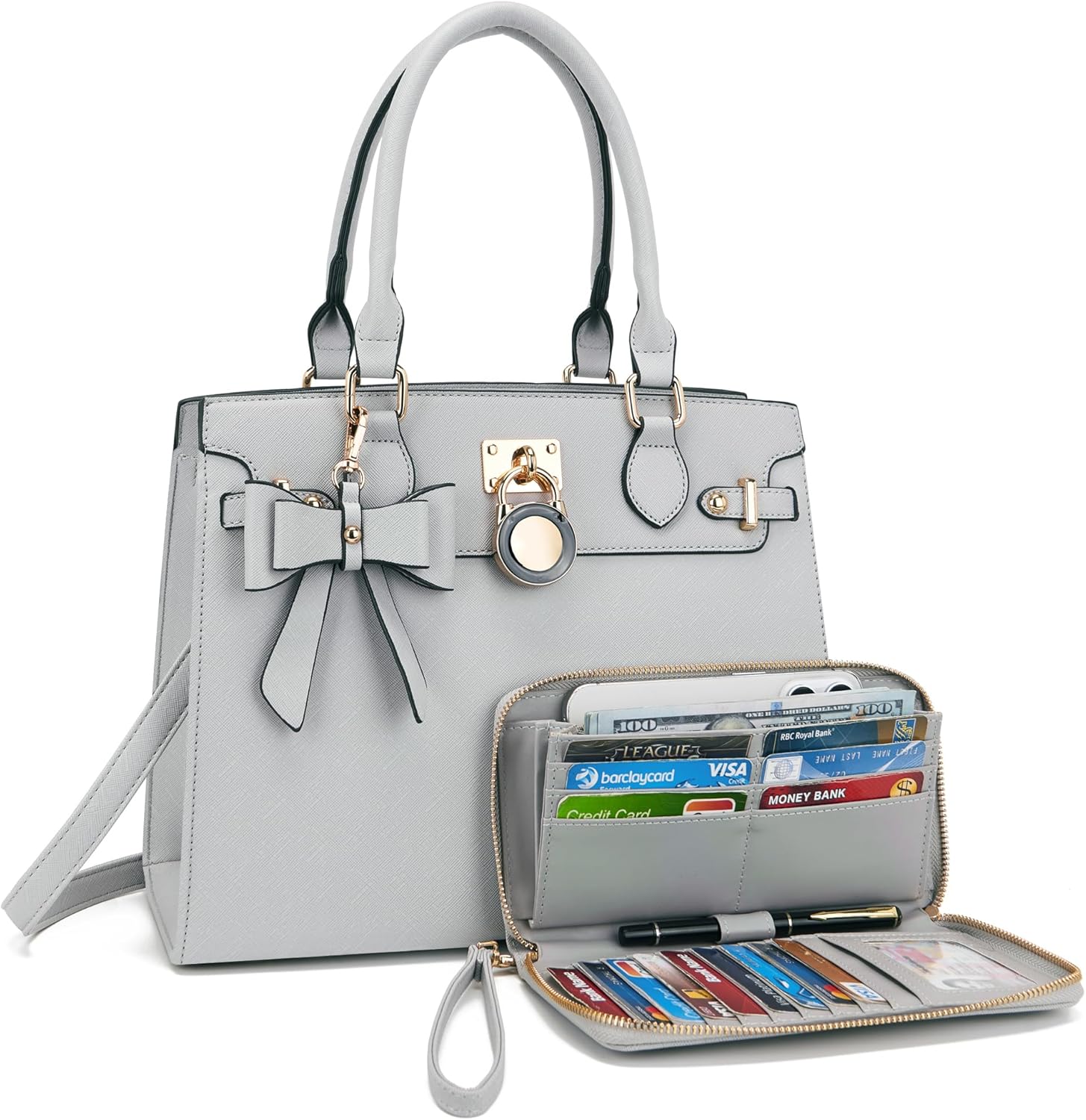 Qiyuer Women Handbags Set Top Handle Satchel Tote Shoulder Work Bag Ladies Purses With Matching Clutch Wallet 2PCS