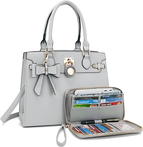 Qiyuer Bolsos y carteras para mujer Set con asa superior, bolso de hombro, bolso de mano, bolso de trabajo con cartera a juego y monedero a juego 2